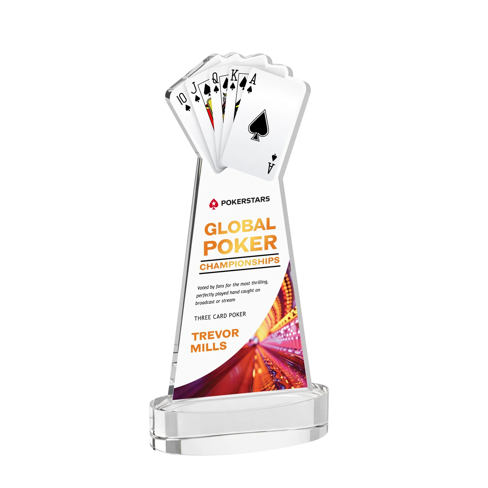 Branded Starfire Crystal Poker Award With Card Cutout, Oval Base for service anniversary gifts