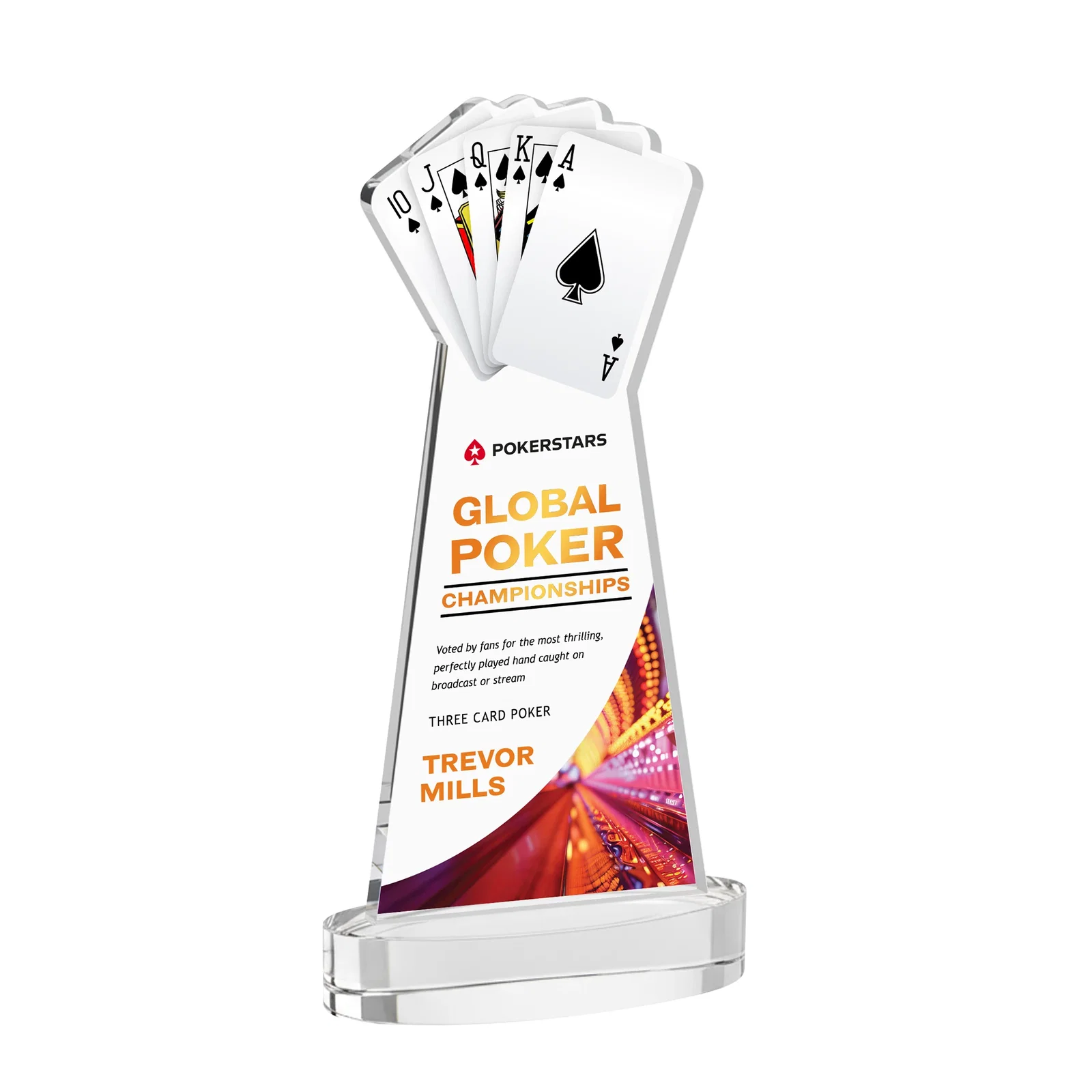 Branded Starfire Crystal Poker Award With Card Cutout, Oval Base for sales achievement awards