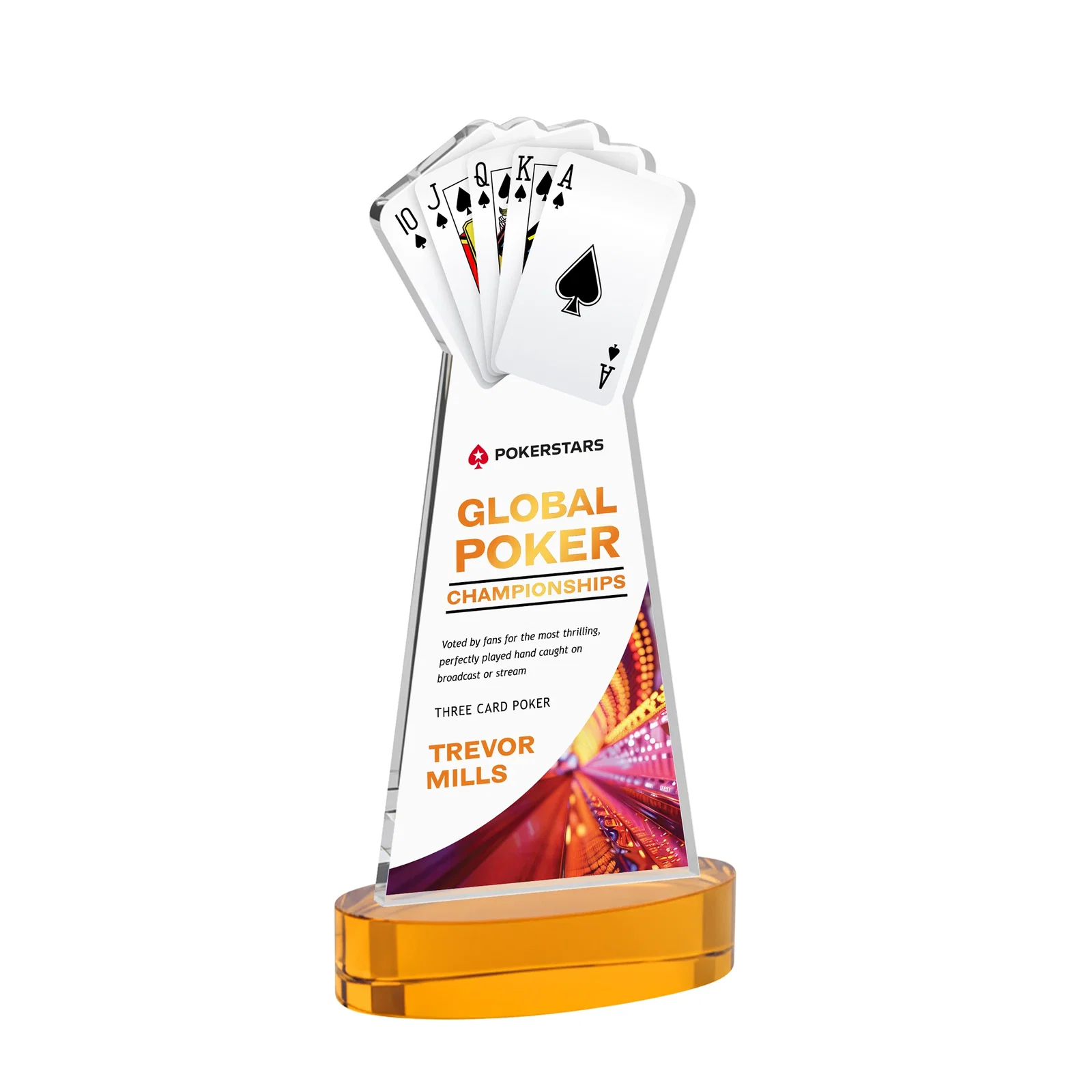 Branded Starfire Crystal Poker Award With Card Cutout, Oval Base for donor appreciation