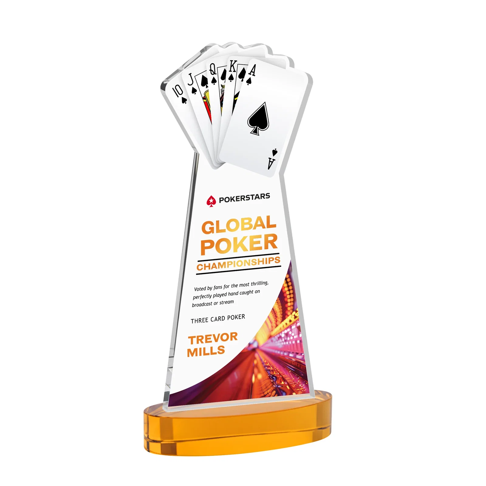Branded Starfire Crystal Poker Award With Card Cutout, Oval Base for graduation ceremonies