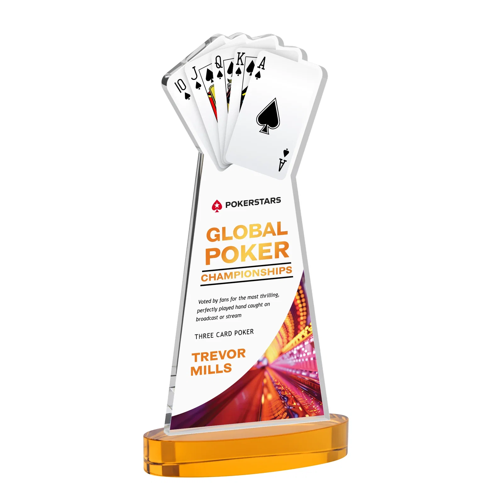Branded Starfire Crystal Poker Award With Card Cutout, Oval Base for safety achievement programs
