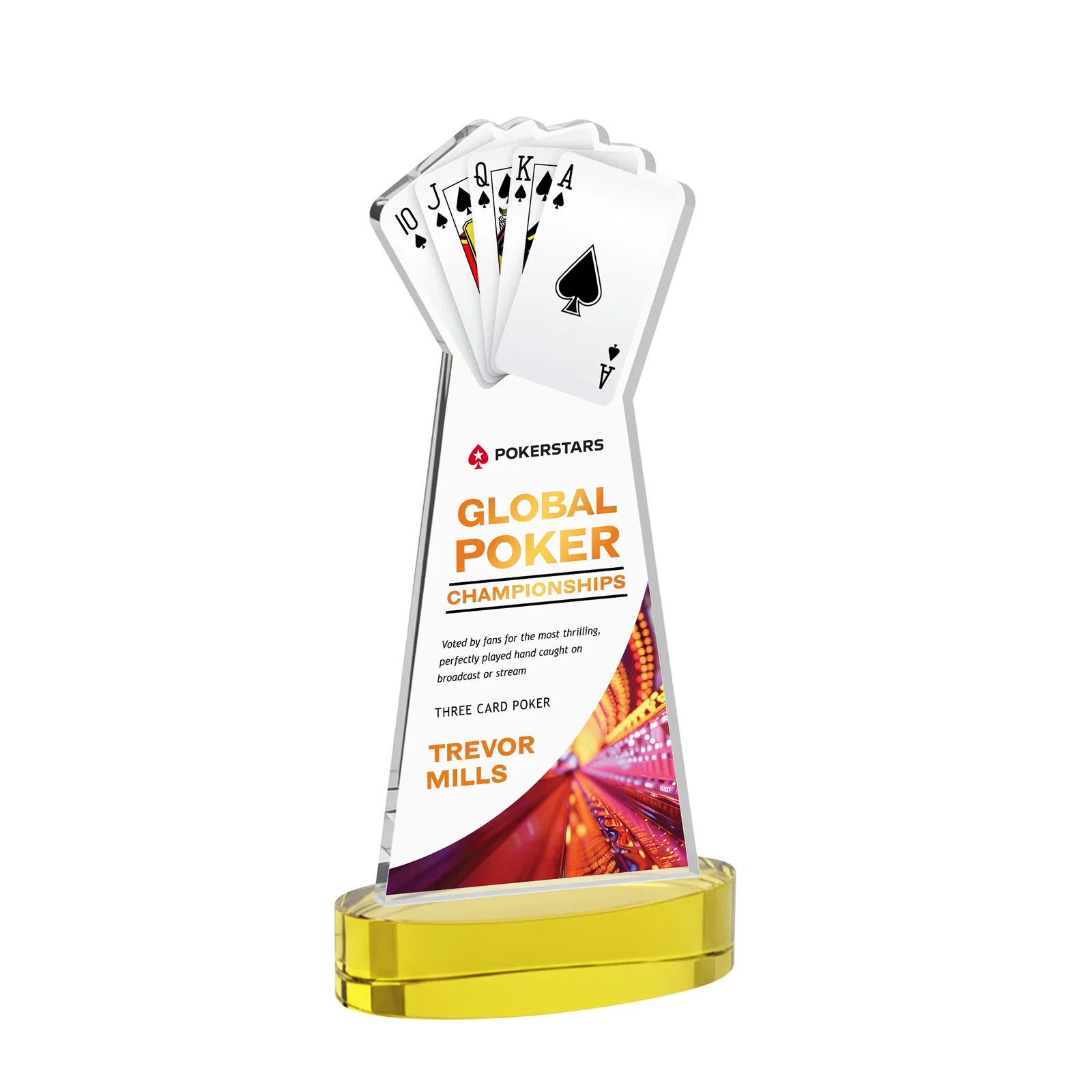 Branded Starfire Crystal Poker Award With Card Cutout, Oval Base for dealer and partner awards