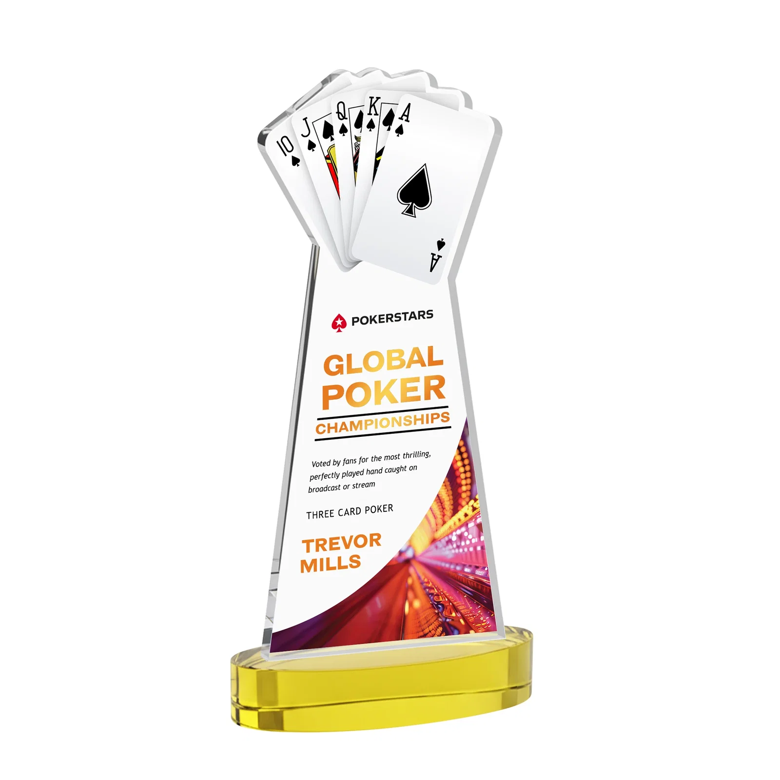 Branded Starfire Crystal Poker Award With Card Cutout, Oval Base for company anniversary events