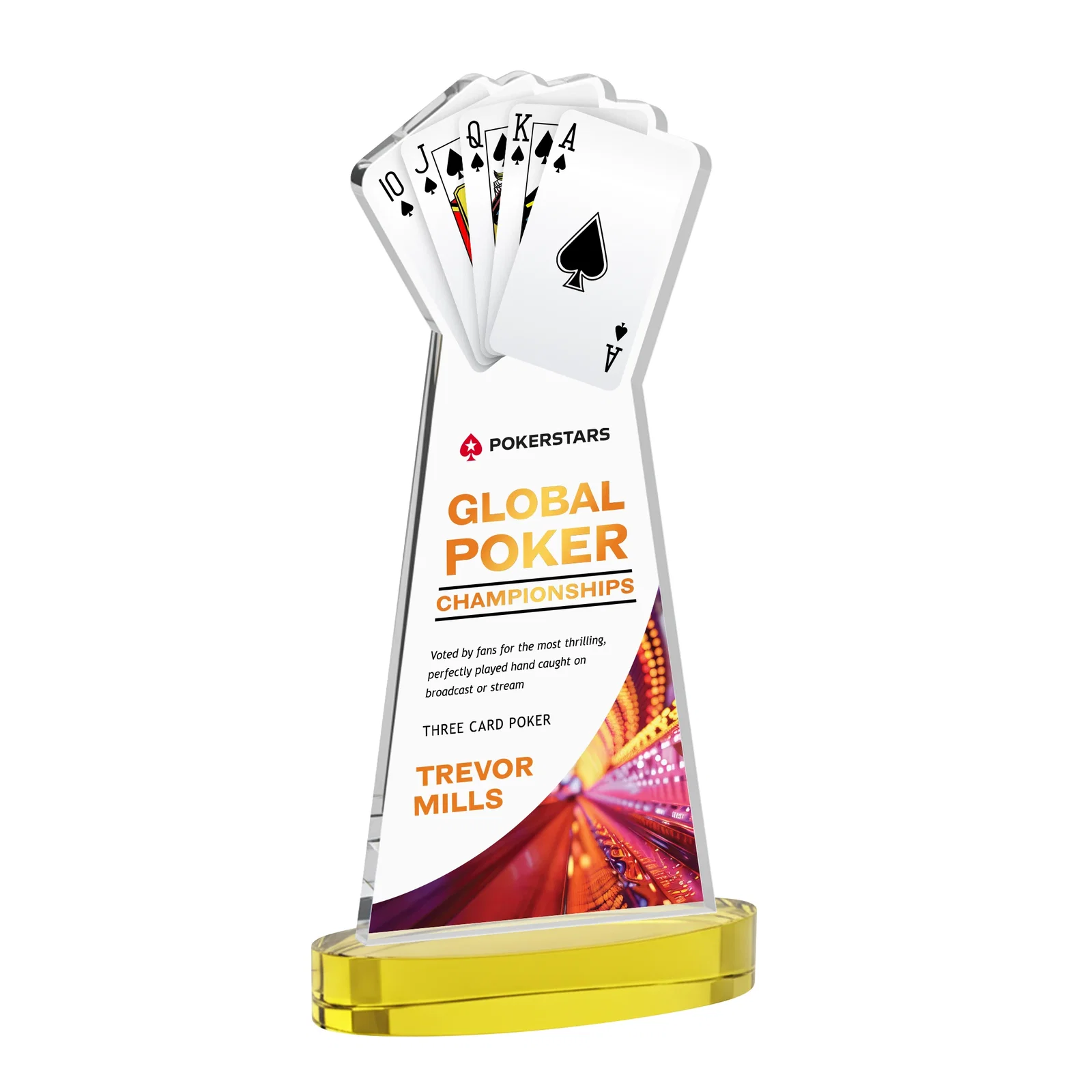 Custom printed Starfire Crystal Poker Award With Card Cutout, Oval Base for employee recognition
