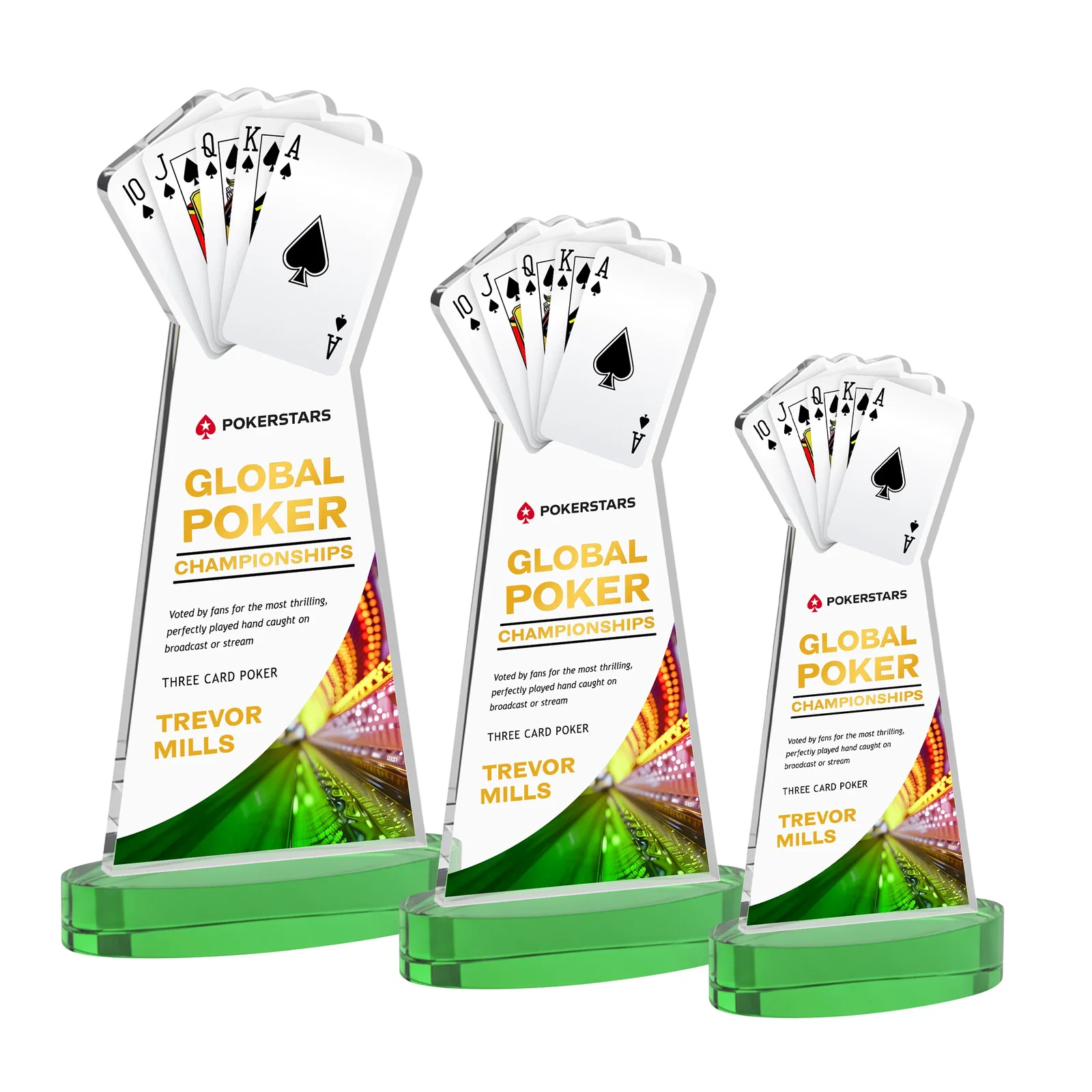 Custom printed Starfire Crystal Poker Award With Card Cutout, Oval Base for corporate award ceremonies