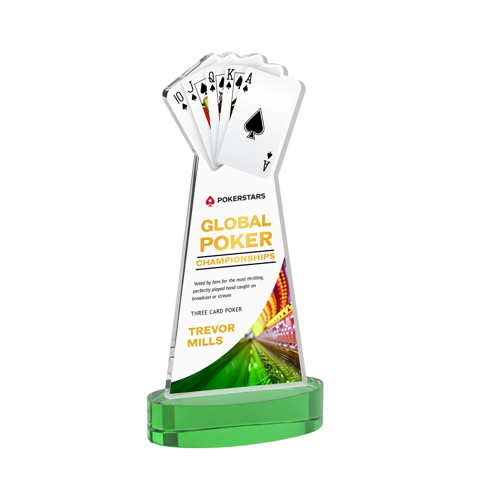 Custom printed Starfire Crystal Poker Award With Card Cutout, Oval Base for service anniversary gifts