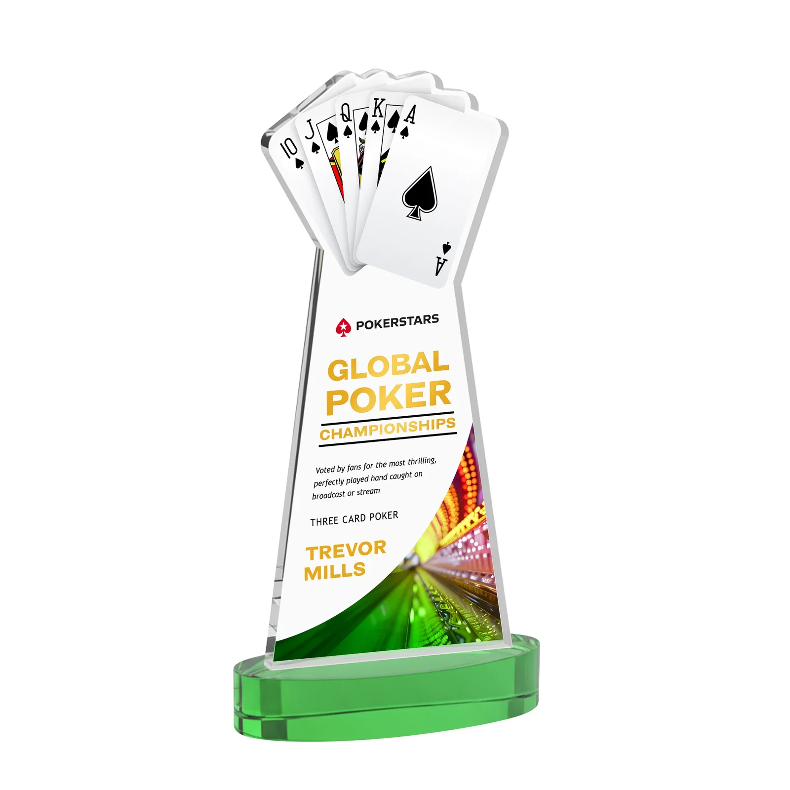 Custom printed Starfire Crystal Poker Award With Card Cutout, Oval Base for sales achievement awards