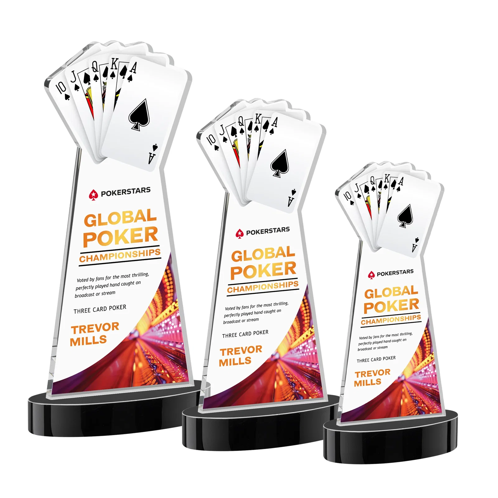 Custom printed Starfire Crystal Poker Award With Card Cutout, Oval Base for team milestone celebrations