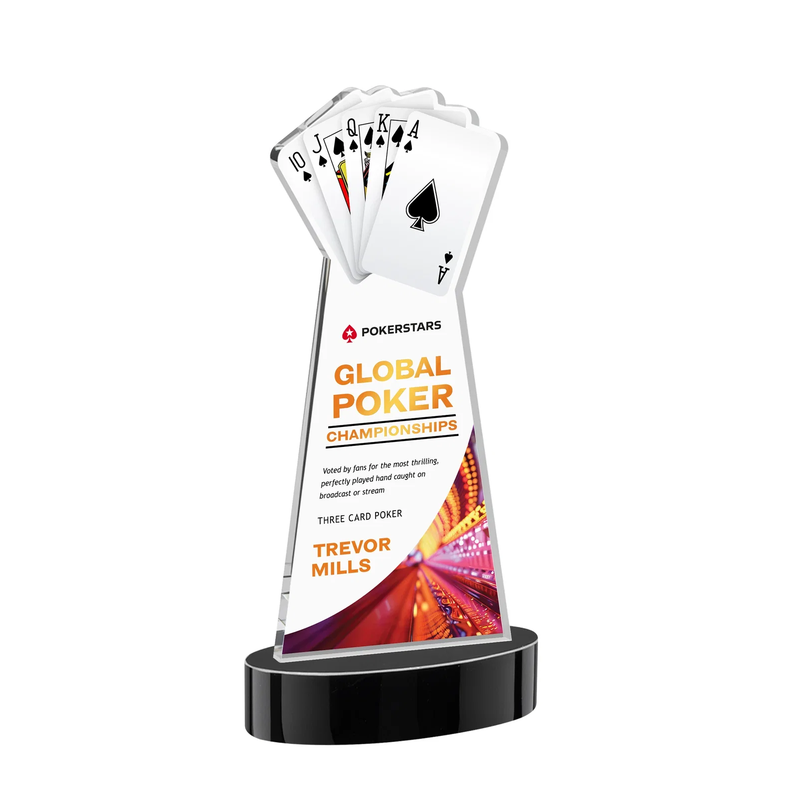 Custom printed Starfire Crystal Poker Award With Card Cutout, Oval Base for donor appreciation