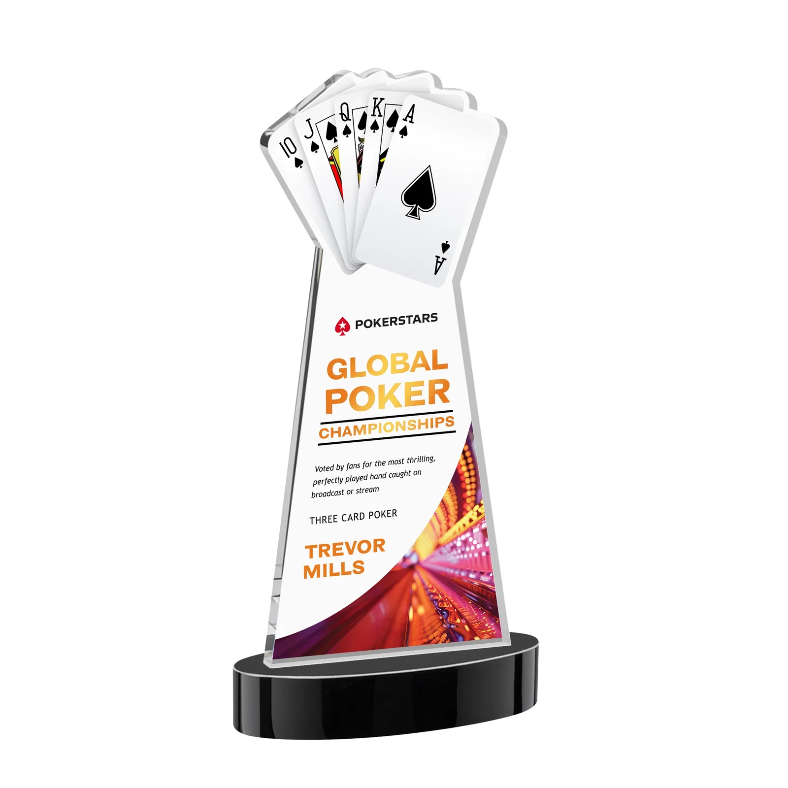 Custom printed Starfire Crystal Poker Award With Card Cutout, Oval Base for graduation ceremonies
