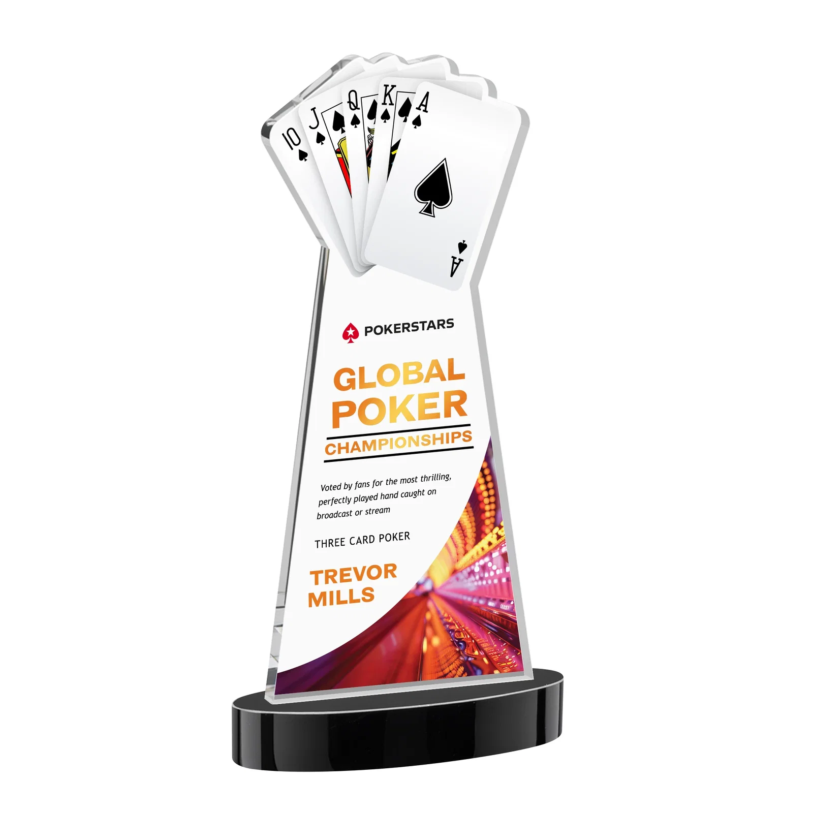 Custom printed Starfire Crystal Poker Award With Card Cutout, Oval Base for safety achievement programs