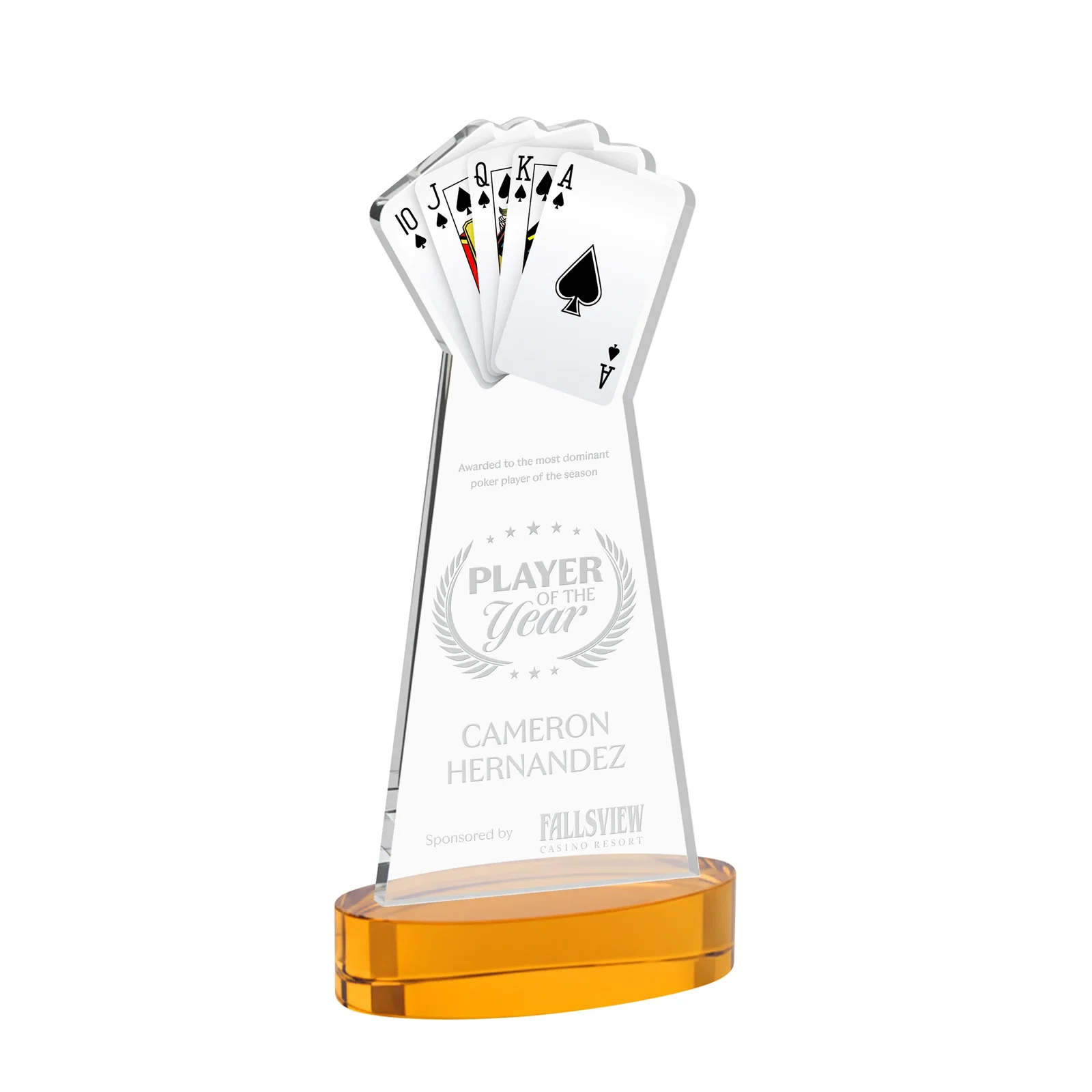 Custom Starfire Crystal Poker Award With Card Cutout, Oval Base for donor appreciation