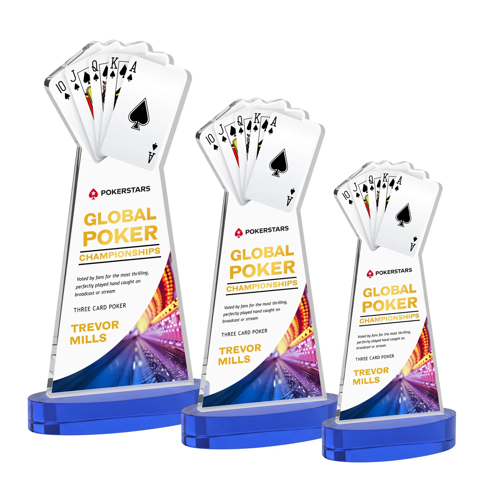 Custom printed Starfire Crystal Poker Award With Card Cutout, Oval Base for volunteer appreciation