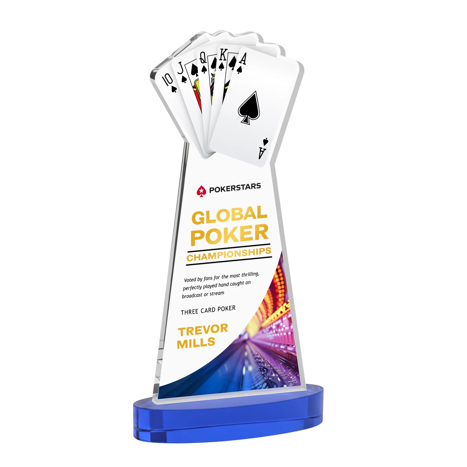 Customized Starfire Crystal Poker Award With Card Cutout, Oval Base for employee recognition