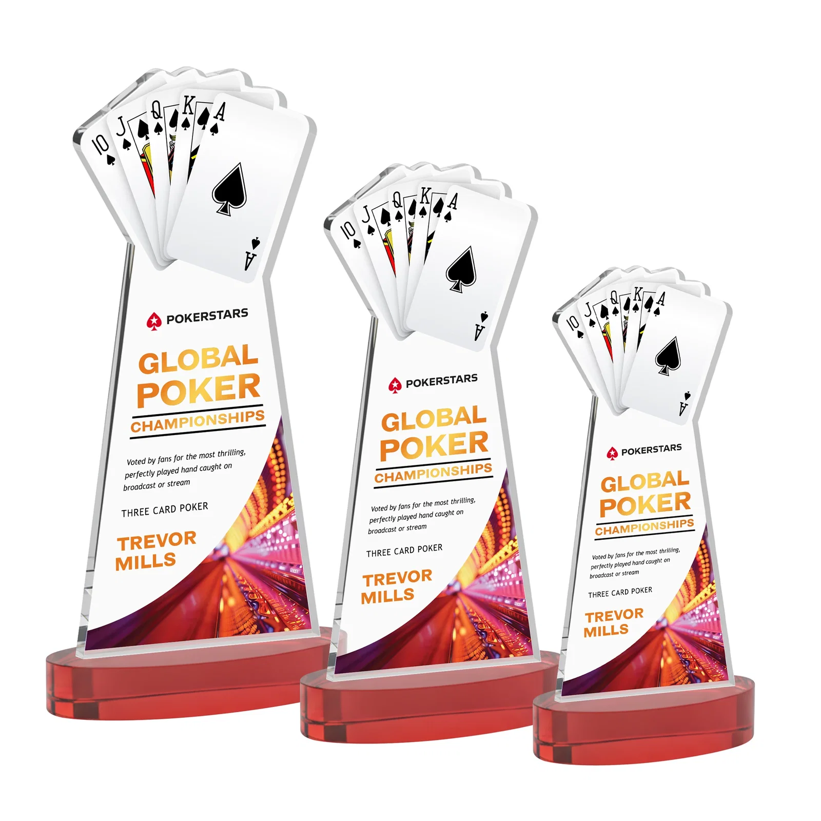 Customized Starfire Crystal Poker Award With Card Cutout, Oval Base for corporate award ceremonies
