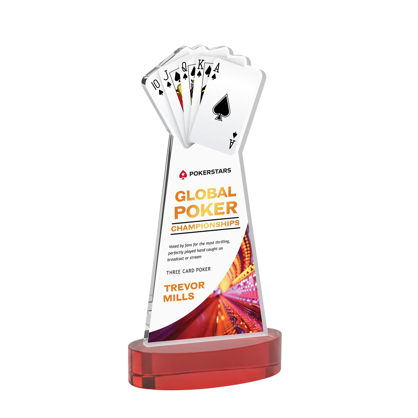 Customized Starfire Crystal Poker Award With Card Cutout, Oval Base for service anniversary gifts