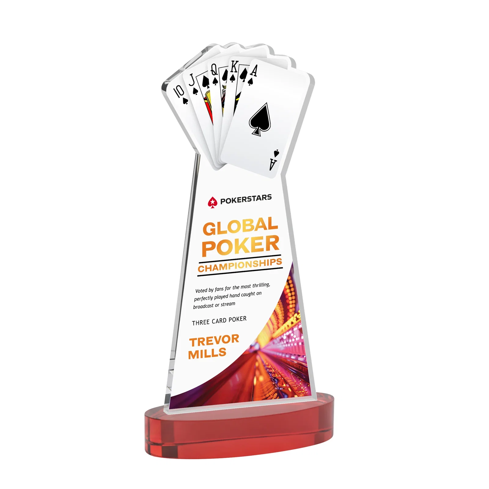 Customized Starfire Crystal Poker Award With Card Cutout, Oval Base for sales achievement awards