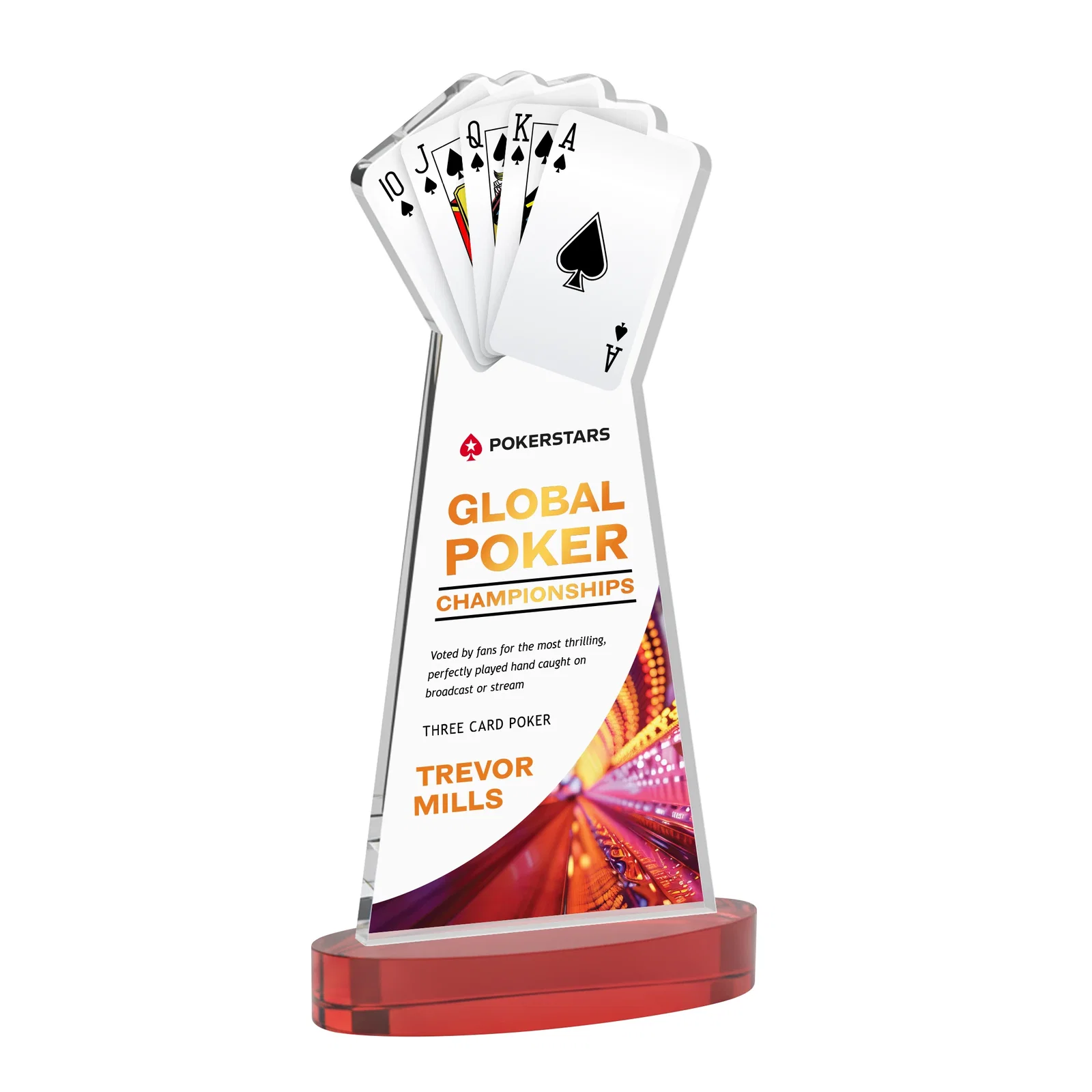 Customized Starfire Crystal Poker Award With Card Cutout, Oval Base for retirement presentations