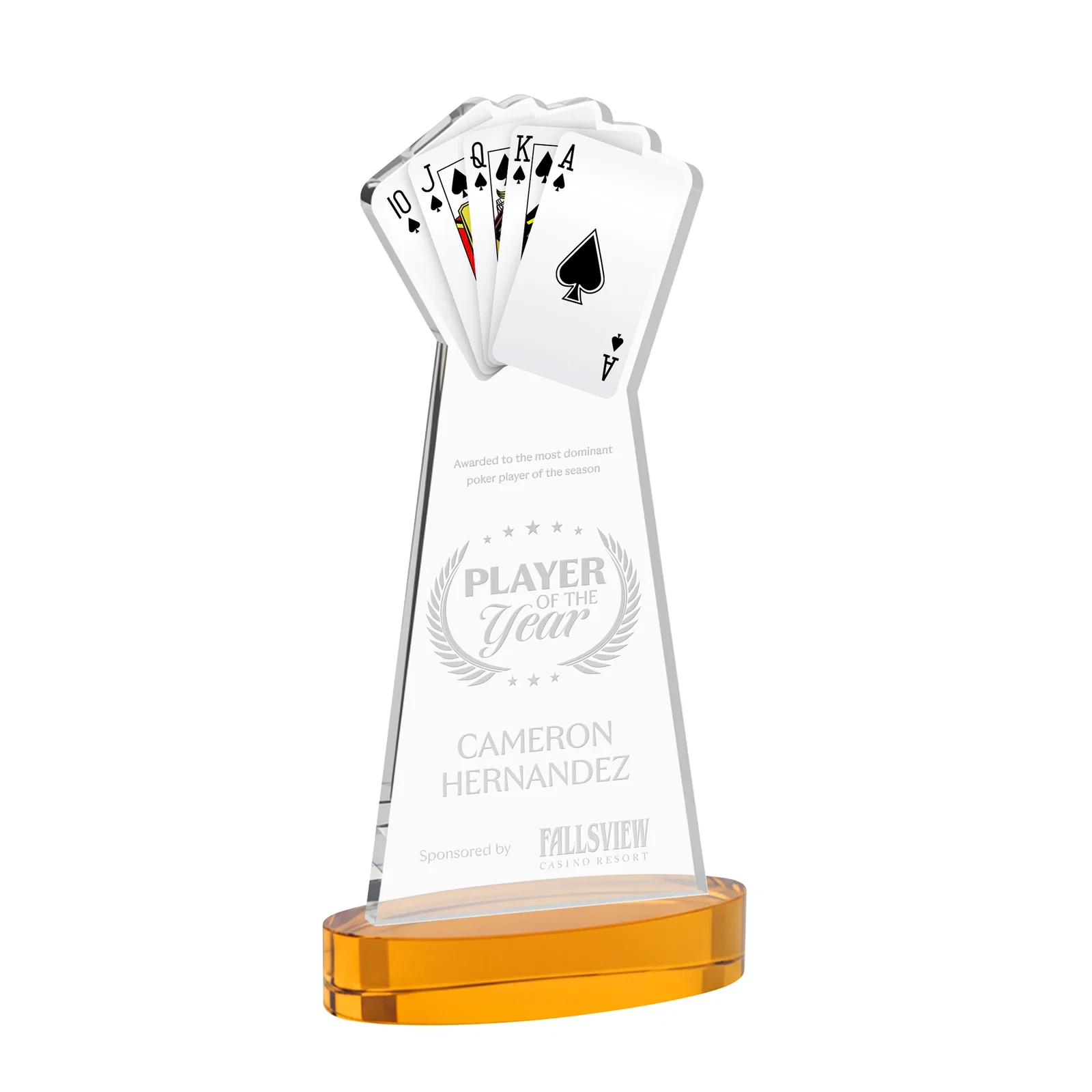 Custom Starfire Crystal Poker Award With Card Cutout, Oval Base for graduation ceremonies
