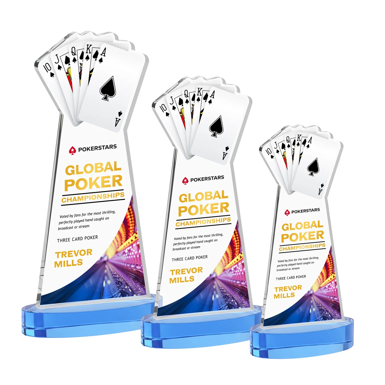 Customized Starfire Crystal Poker Award With Card Cutout, Oval Base for team milestone celebrations