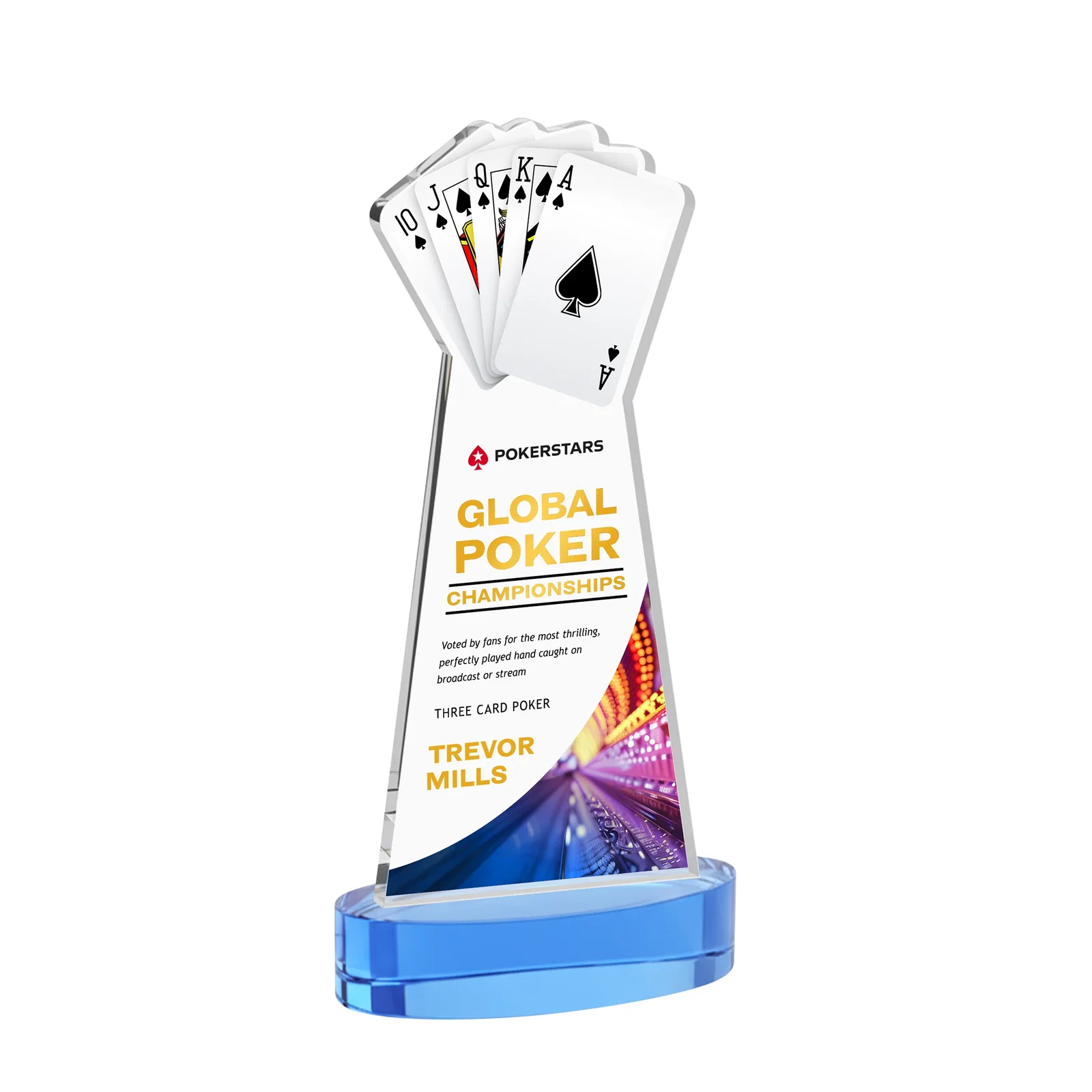 Customized Starfire Crystal Poker Award With Card Cutout, Oval Base for donor appreciation