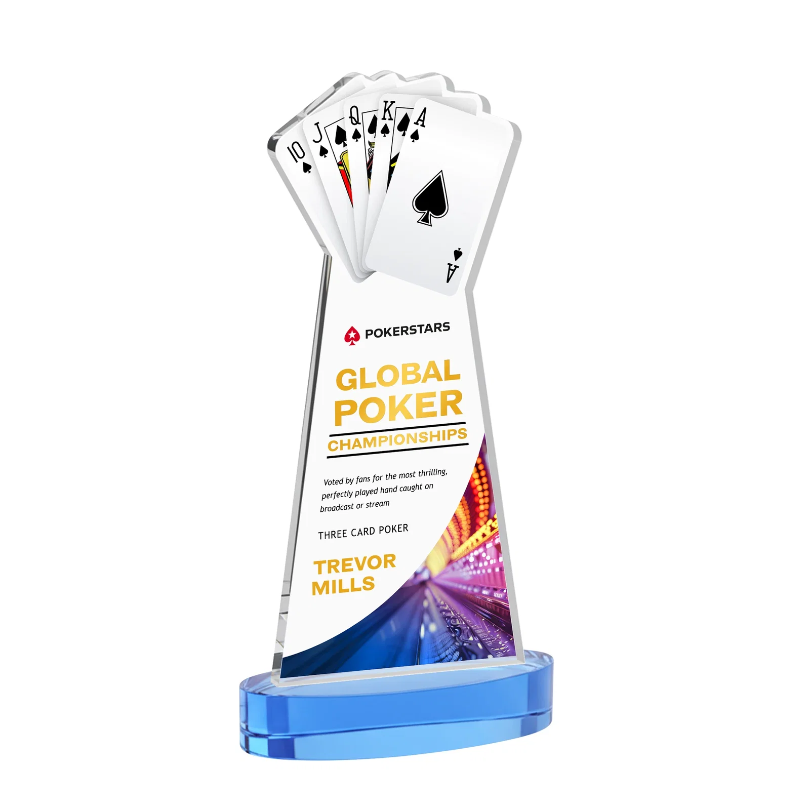 Customized Starfire Crystal Poker Award With Card Cutout, Oval Base for graduation ceremonies