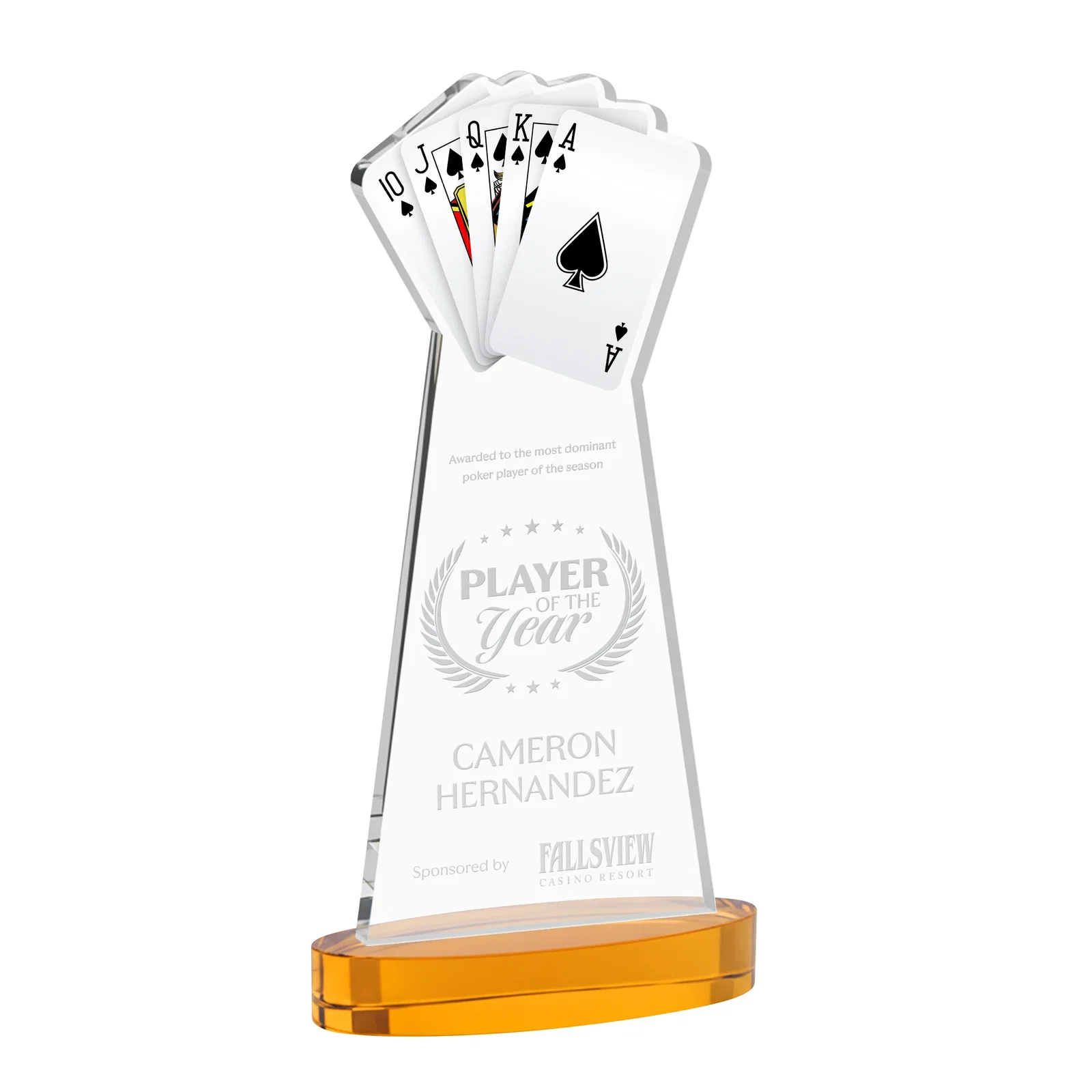 Custom Starfire Crystal Poker Award With Card Cutout, Oval Base for safety achievement programs