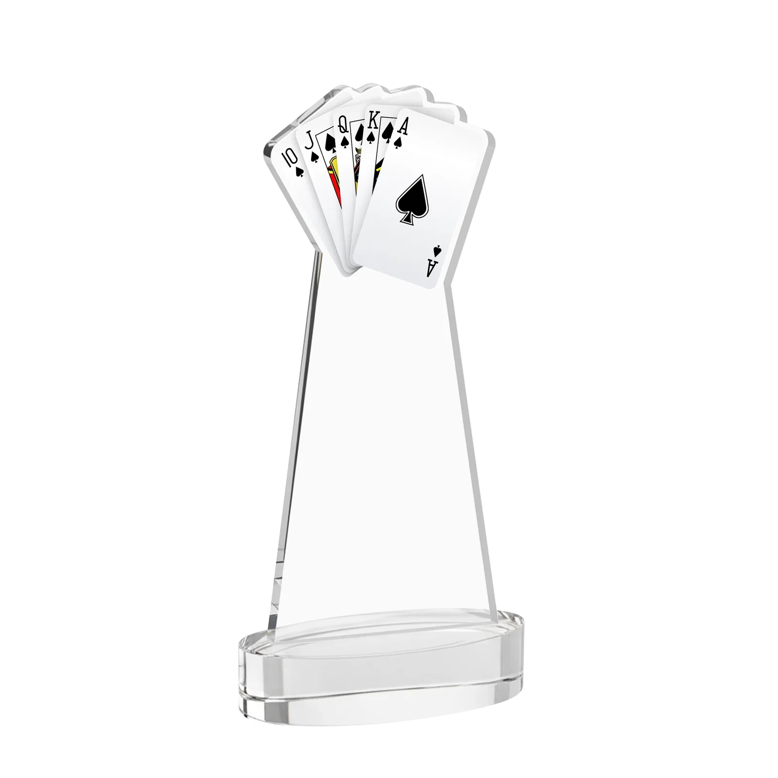 Custom engraved Starfire Crystal Poker Award With Card Cutout, Oval Base for corporate award ceremonies