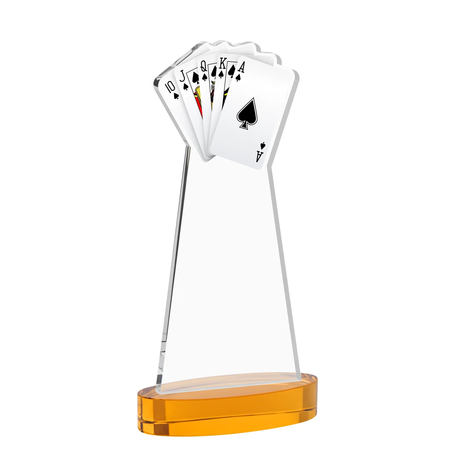 Custom engraved Starfire Crystal Poker Award With Card Cutout, Oval Base for team milestone celebrations