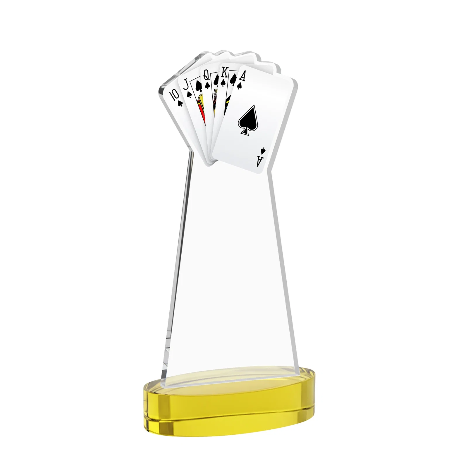 Custom engraved Starfire Crystal Poker Award With Card Cutout, Oval Base for graduation ceremonies