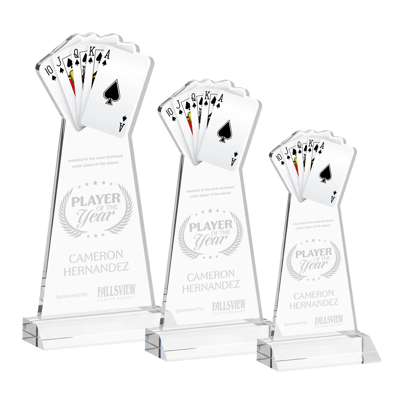 Custom Starfire Crystal Poker Award With Card Cutout, Mitered Base for employee recognition