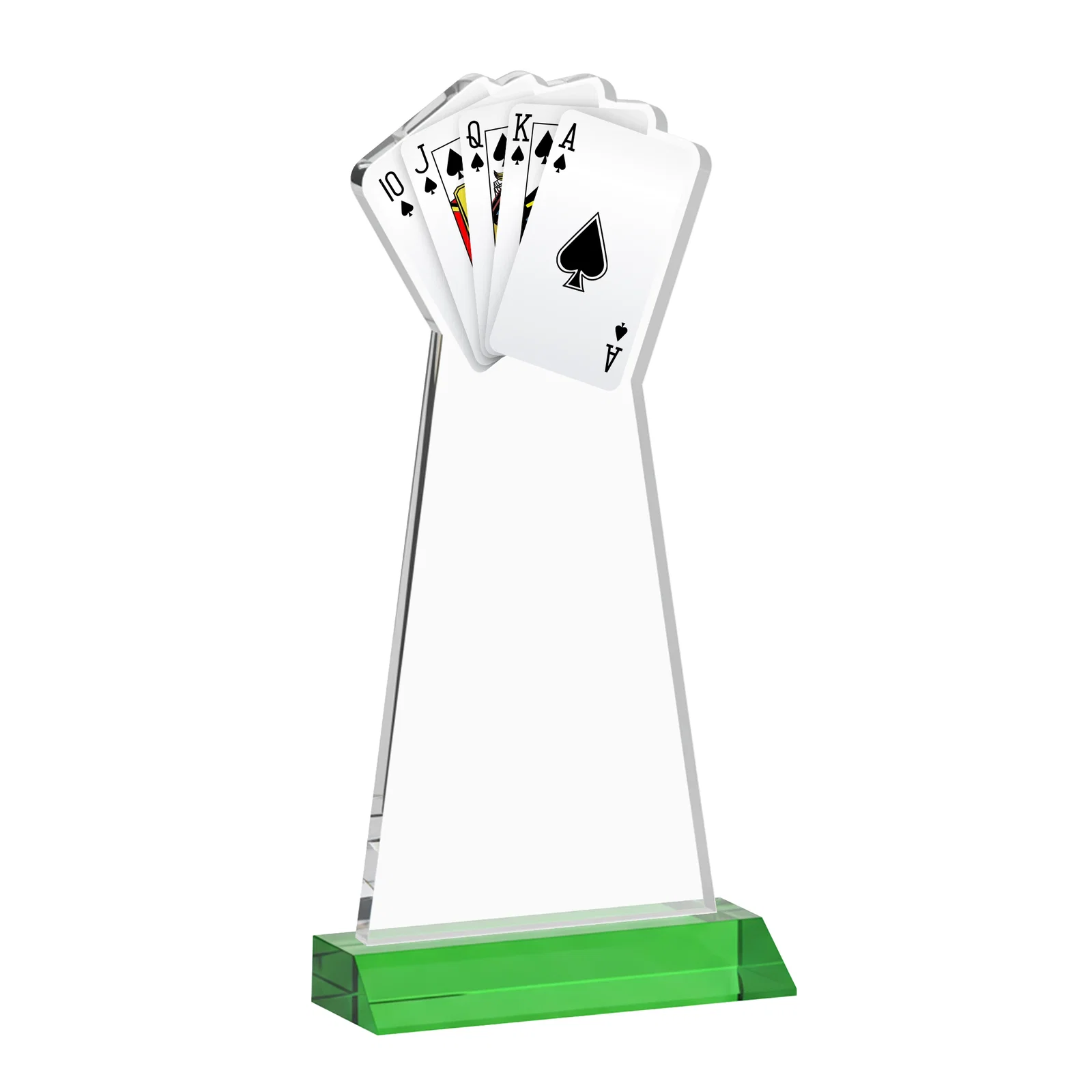 Custom engraved Starfire Crystal Poker Award With Card Cutout, Mitered Base for dealer and partner awards