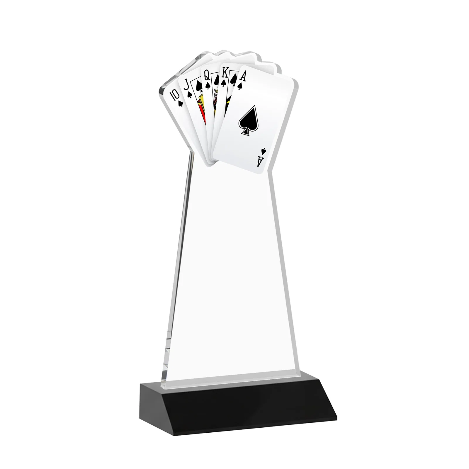 Custom engraved Starfire Crystal Poker Award With Card Cutout, Mitered Base for company anniversary events