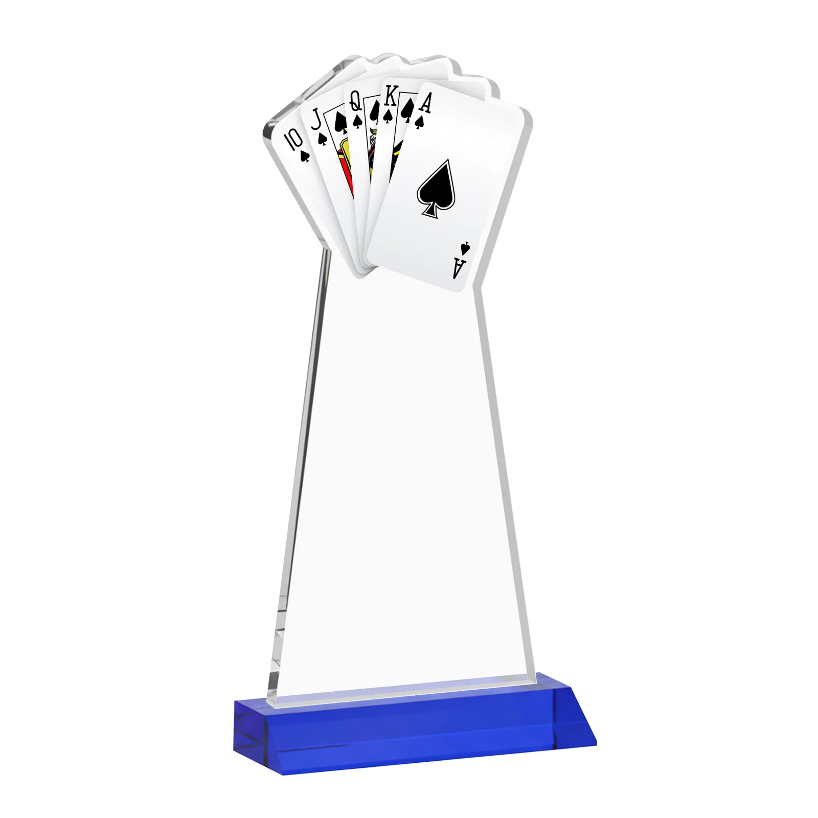 Custom Starfire Crystal Poker Award With Card Cutout, Mitered Base, with your logo for retirement presentations