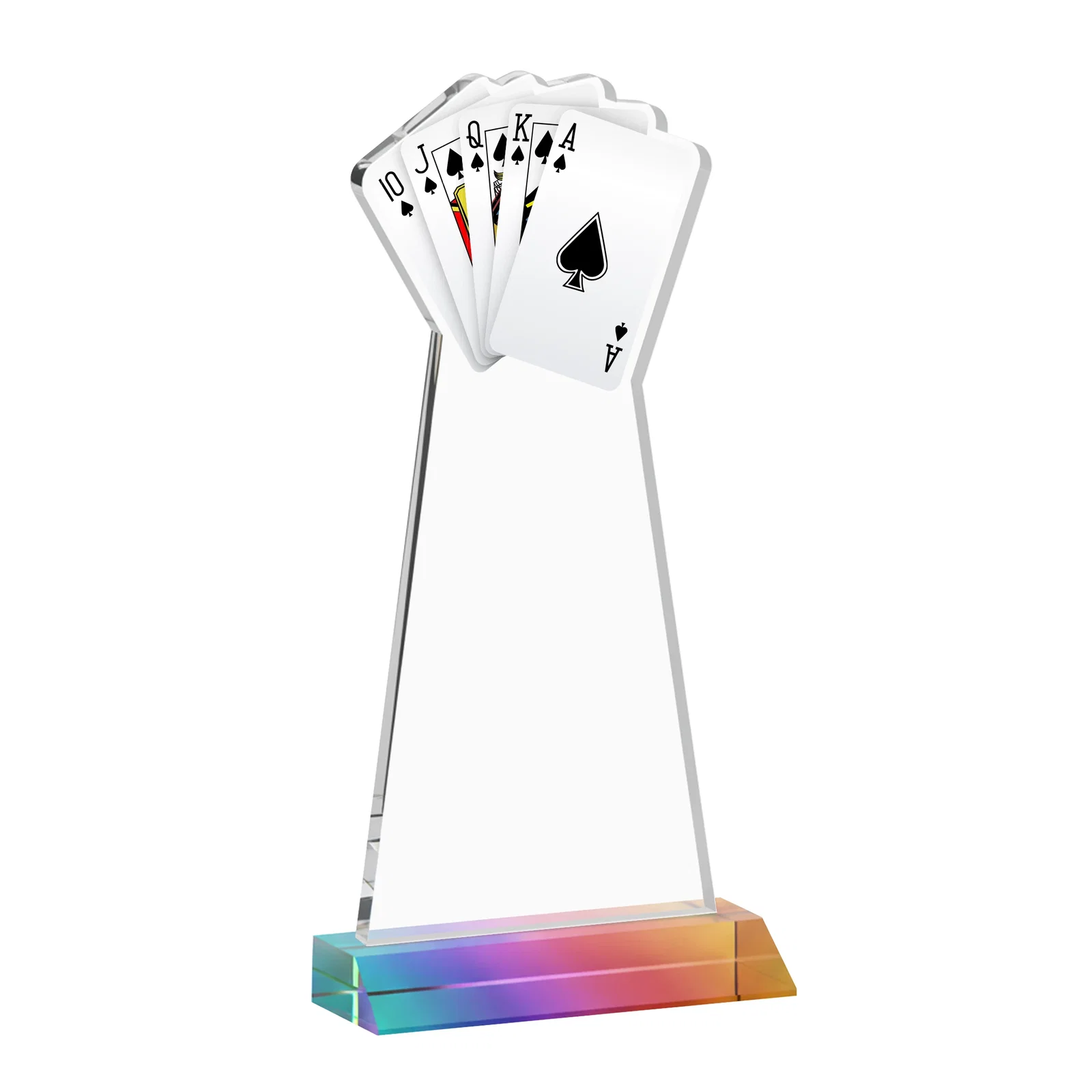 Custom Starfire Crystal Poker Award With Card Cutout, Mitered Base, with your logo for graduation ceremonies