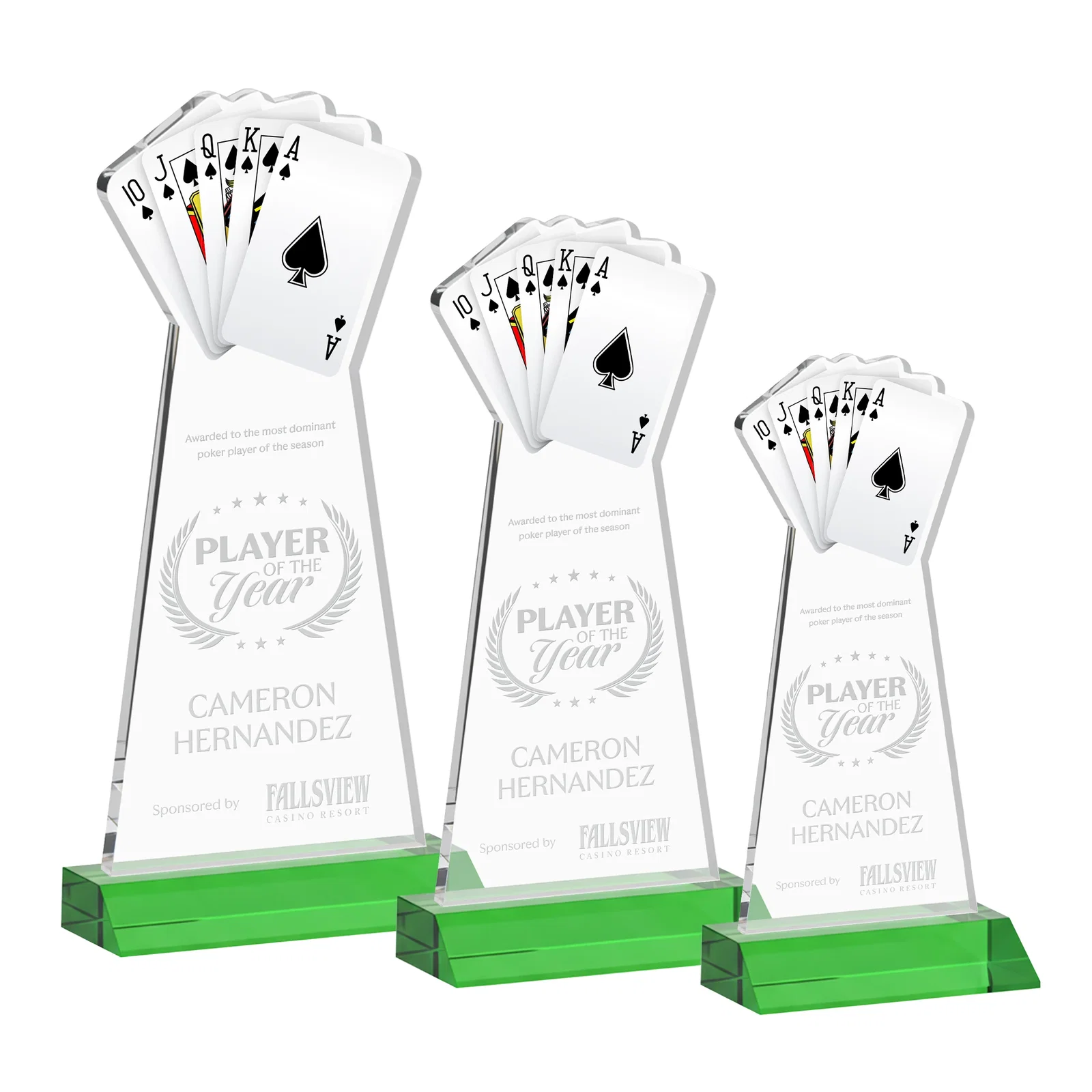Custom Starfire Crystal Poker Award With Card Cutout, Mitered Base for volunteer appreciation