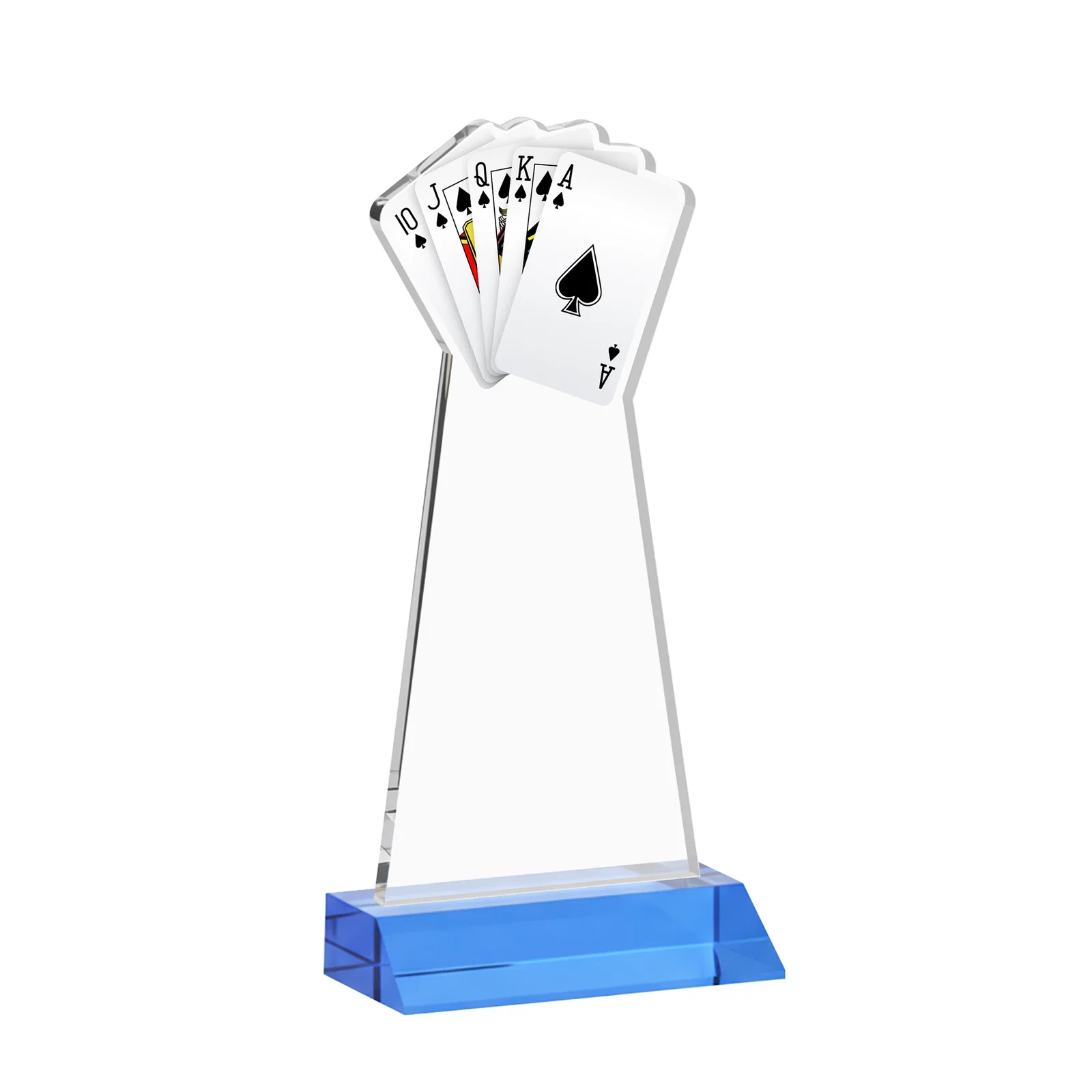 Custom Starfire Crystal Poker Award With Card Cutout, Mitered Base, with your logo for company anniversary events