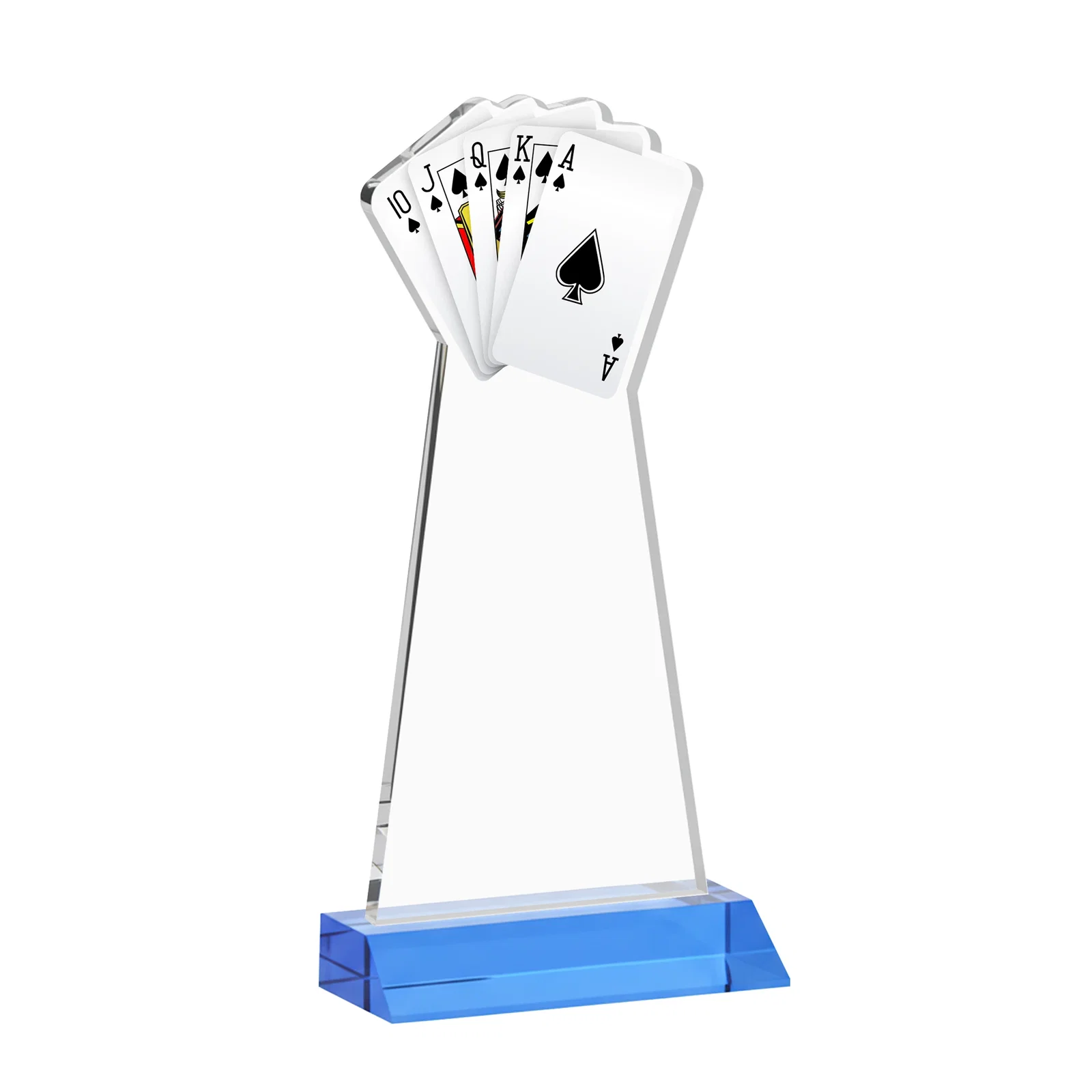 Personalized Starfire Crystal Poker Award With Card Cutout, Mitered Base, with your logo for employee recognition