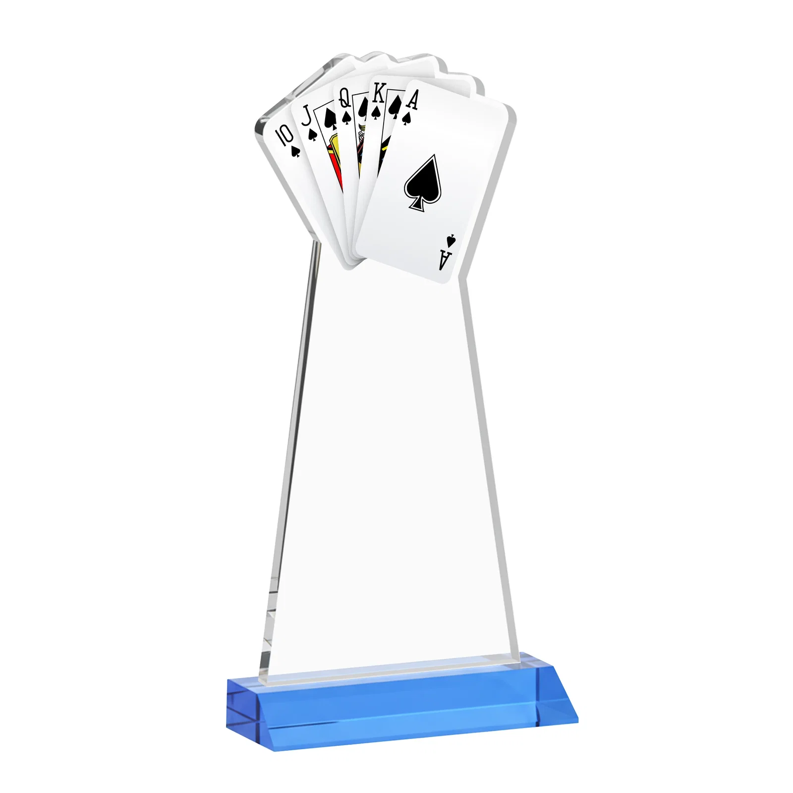 Personalized Starfire Crystal Poker Award With Card Cutout, Mitered Base, with your logo for corporate award ceremonies