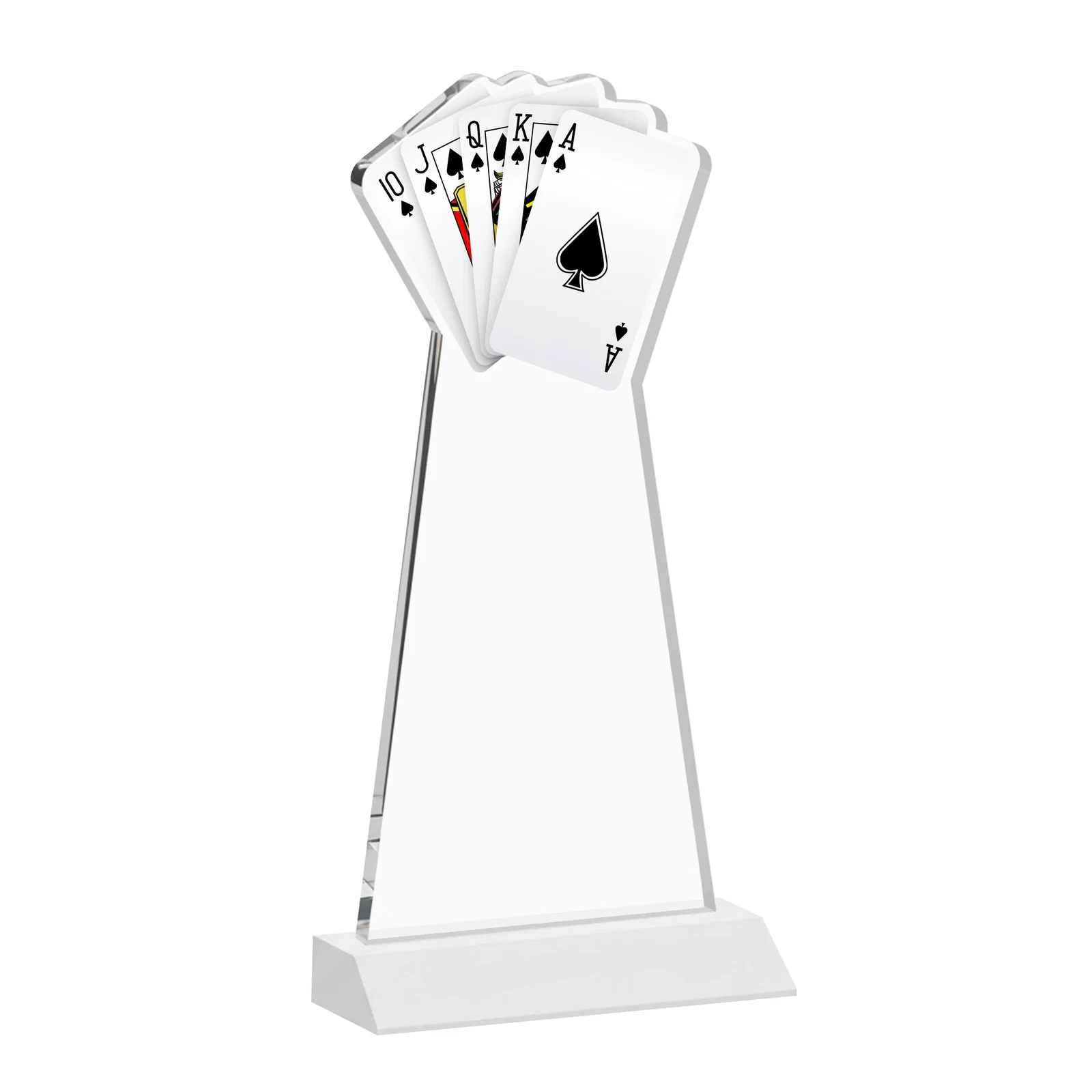 Personalized Starfire Crystal Poker Award With Card Cutout, Mitered Base, with your logo for retirement presentations