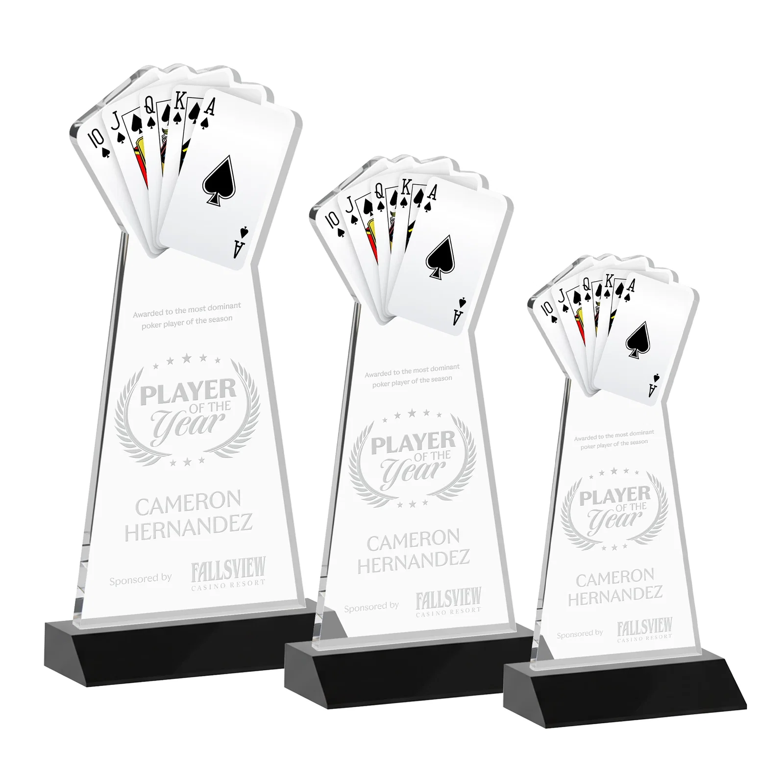 Personalized Starfire Crystal Poker Award With Card Cutout, Mitered Base for corporate award ceremonies