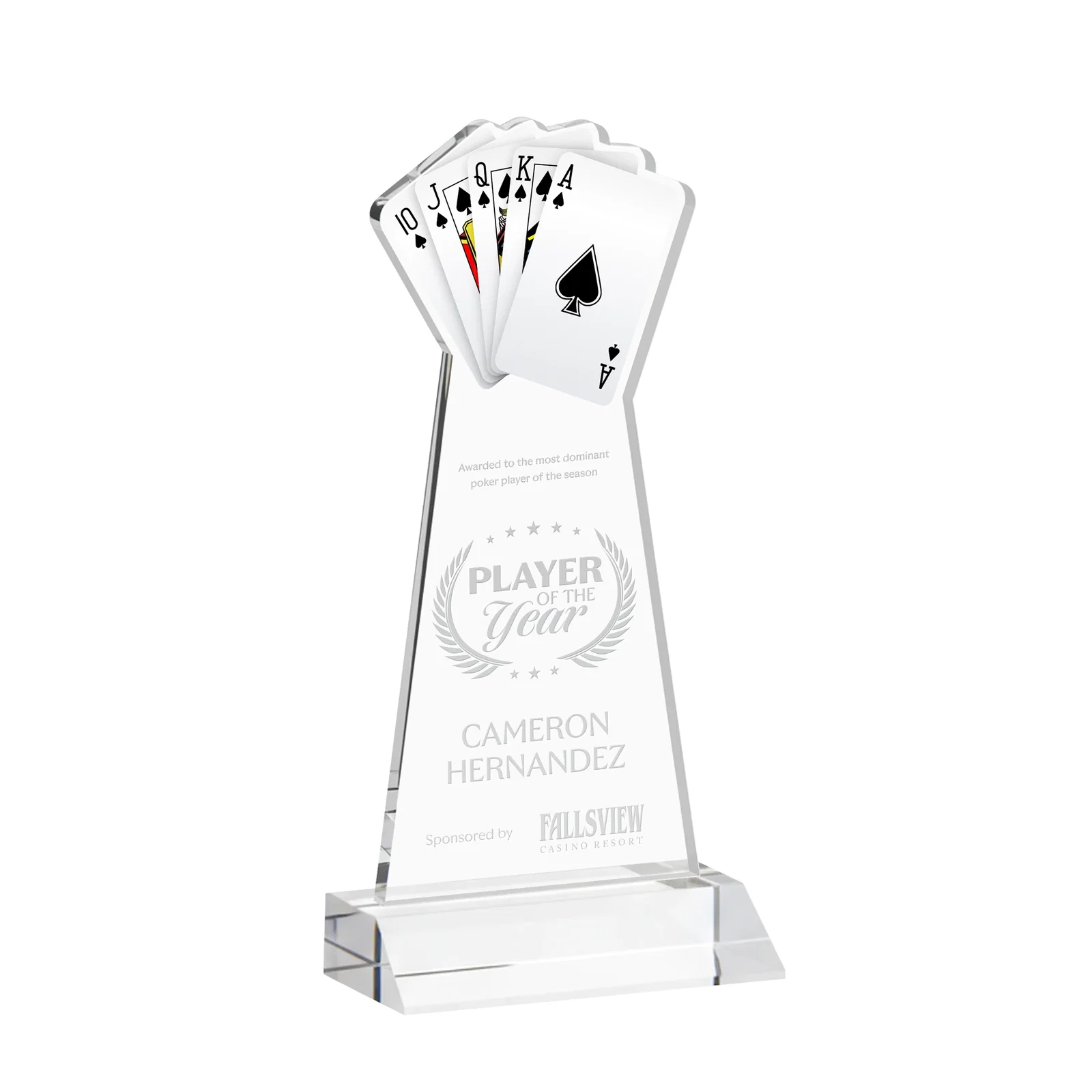 Custom Starfire Crystal Poker Award With Card Cutout, Mitered Base for corporate award ceremonies