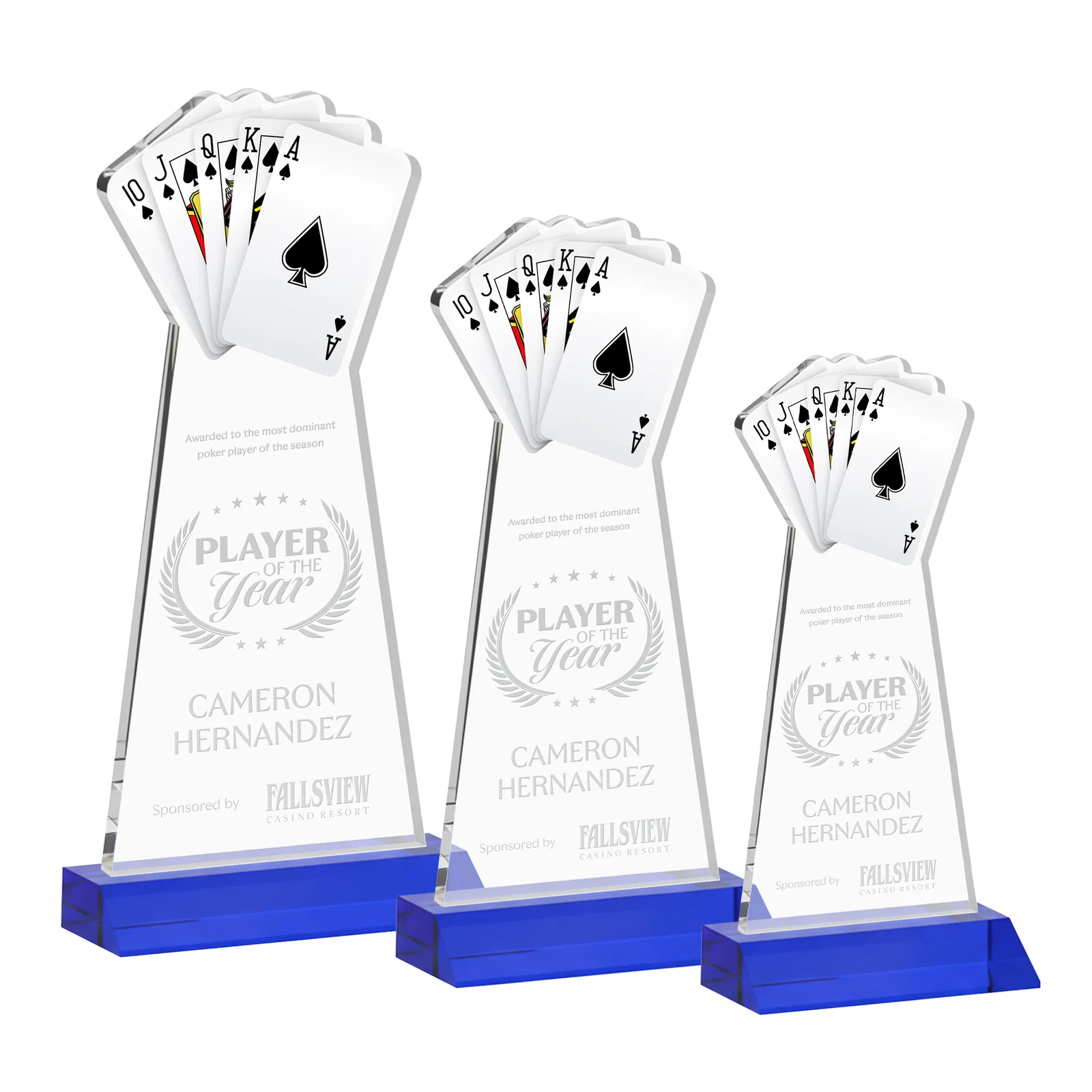 Personalized Starfire Crystal Poker Award With Card Cutout, Mitered Base for team milestone celebrations