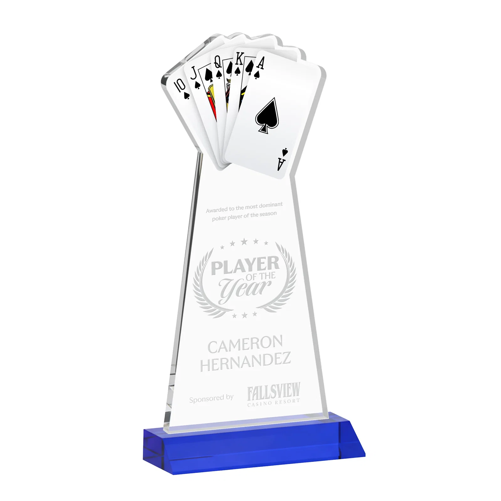 Personalized Starfire Crystal Poker Award With Card Cutout, Mitered Base for safety achievement programs
