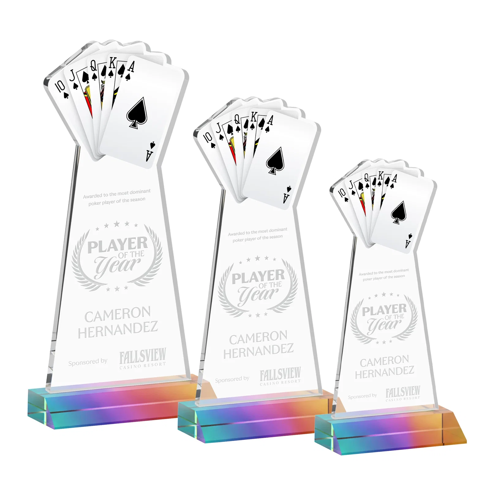 Personalized Starfire Crystal Poker Award With Card Cutout, Mitered Base for volunteer appreciation