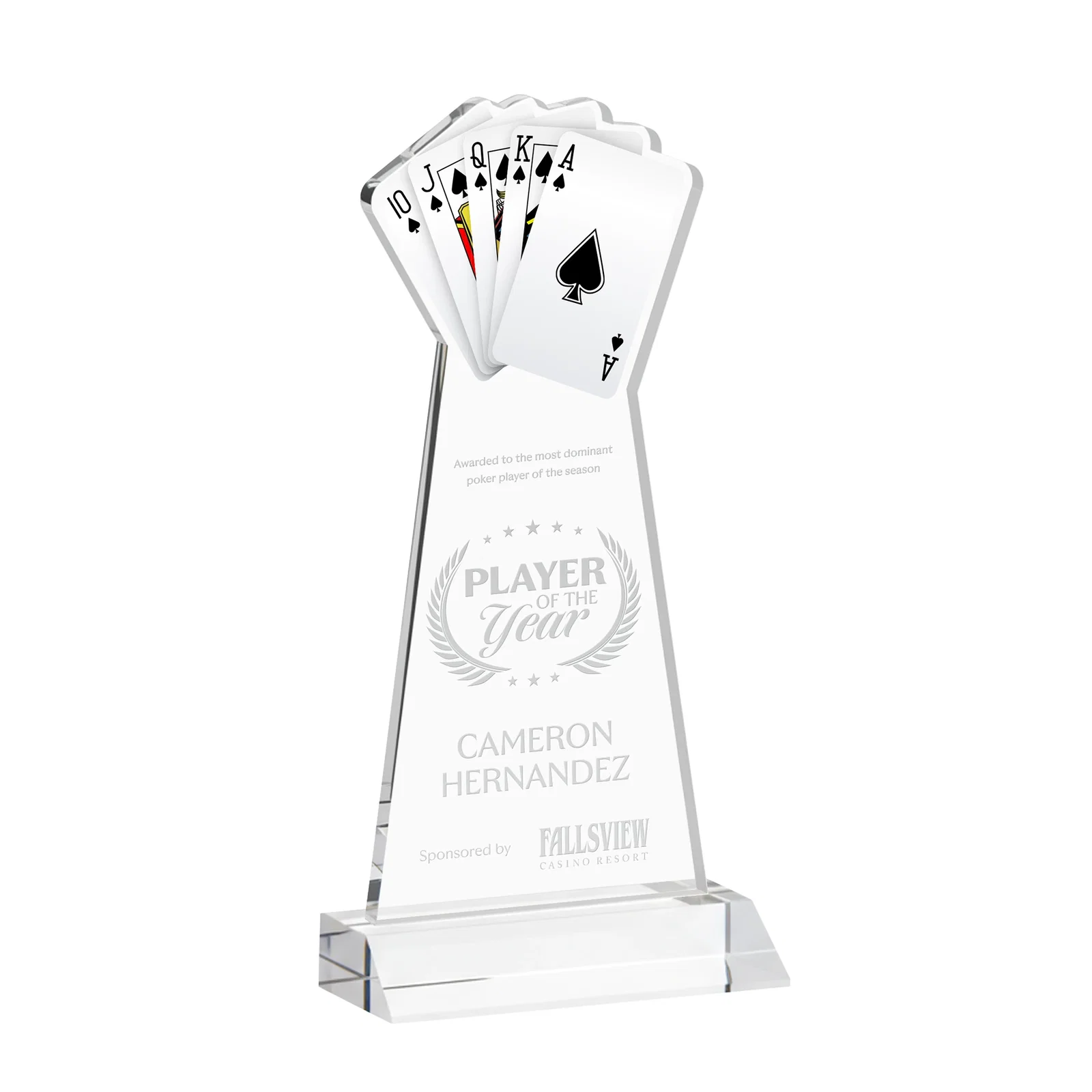 Custom Starfire Crystal Poker Award With Card Cutout, Mitered Base for service anniversary gifts