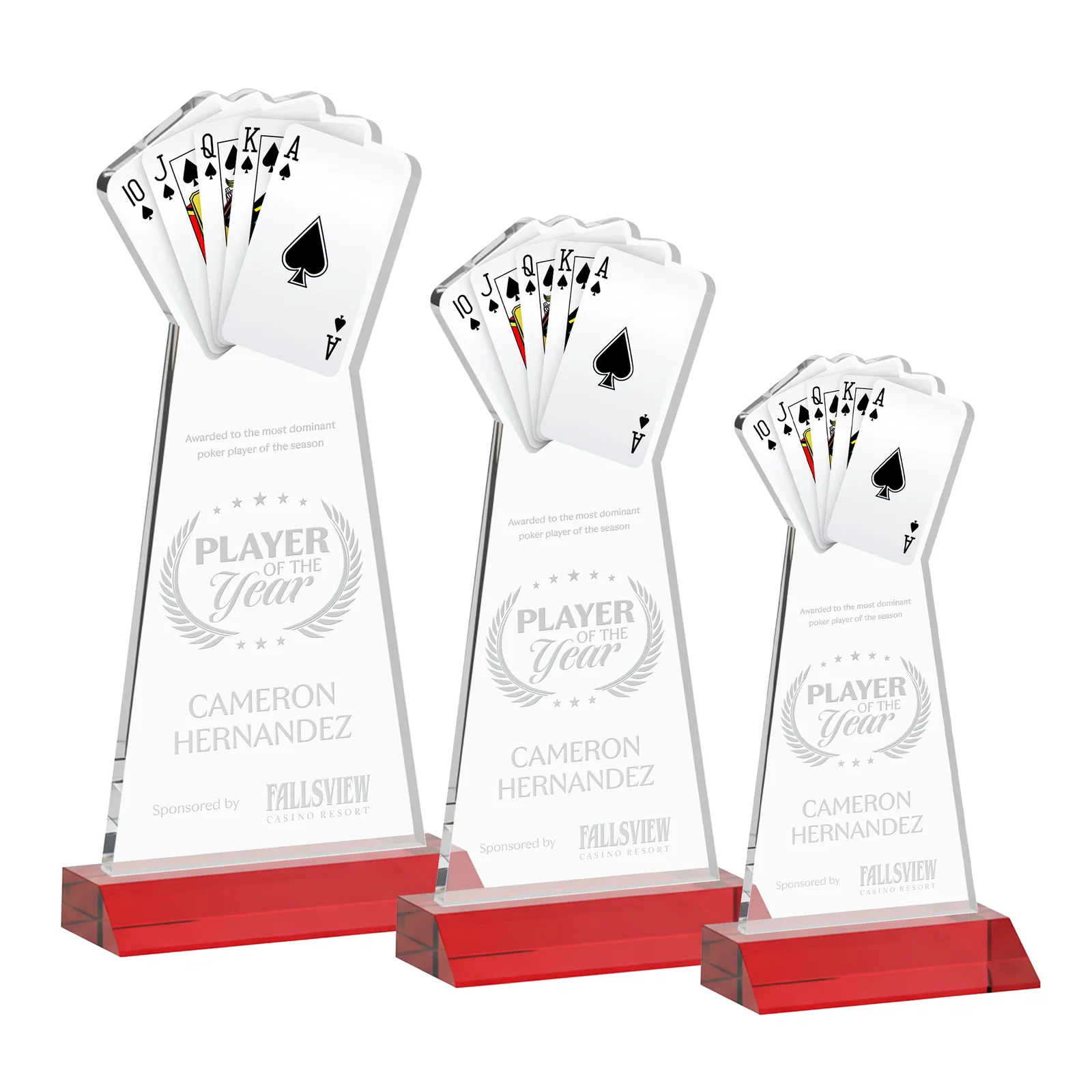 Promotional Starfire Crystal Poker Award With Card Cutout, Mitered Base for corporate award ceremonies
