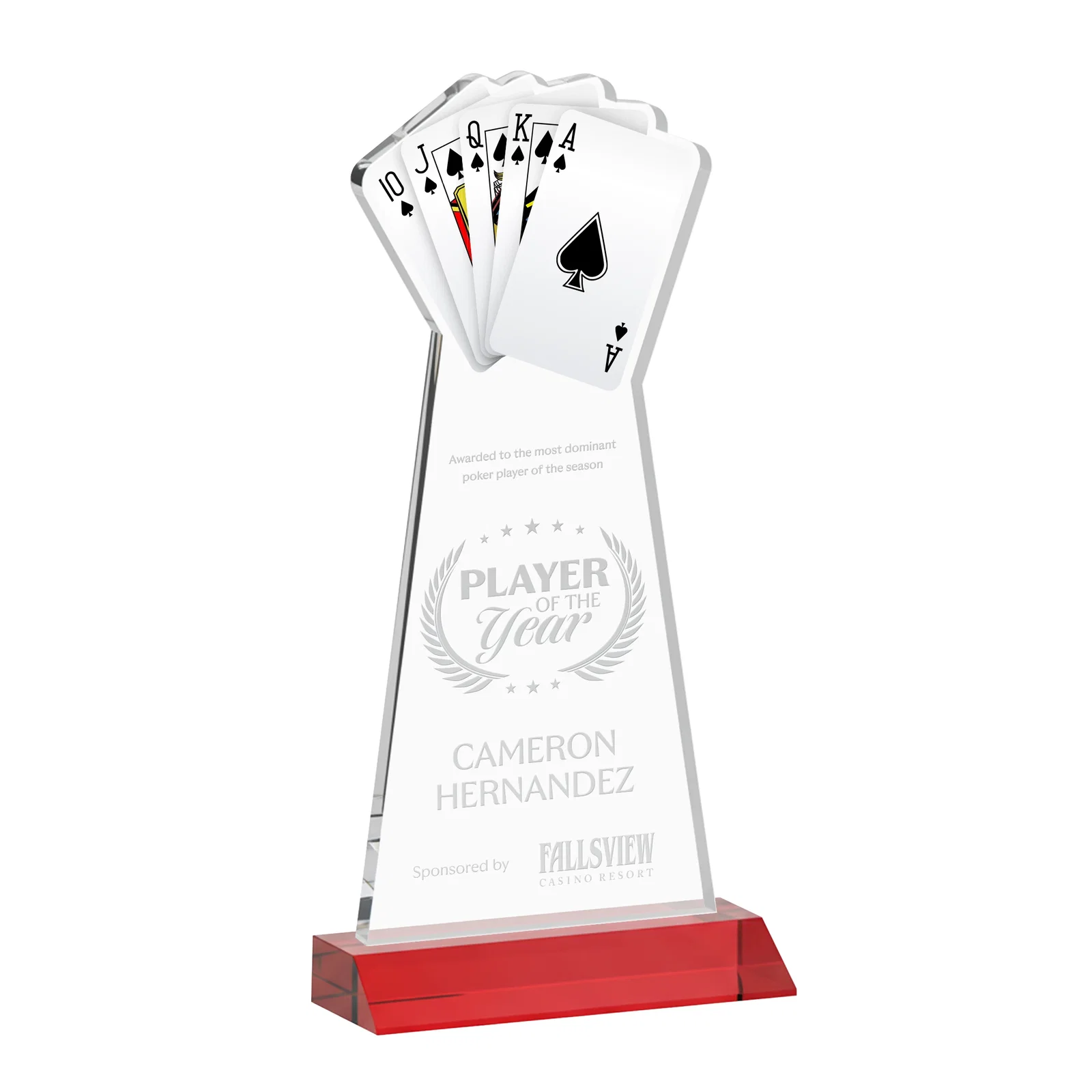 Promotional Starfire Crystal Poker Award With Card Cutout, Mitered Base for retirement presentations