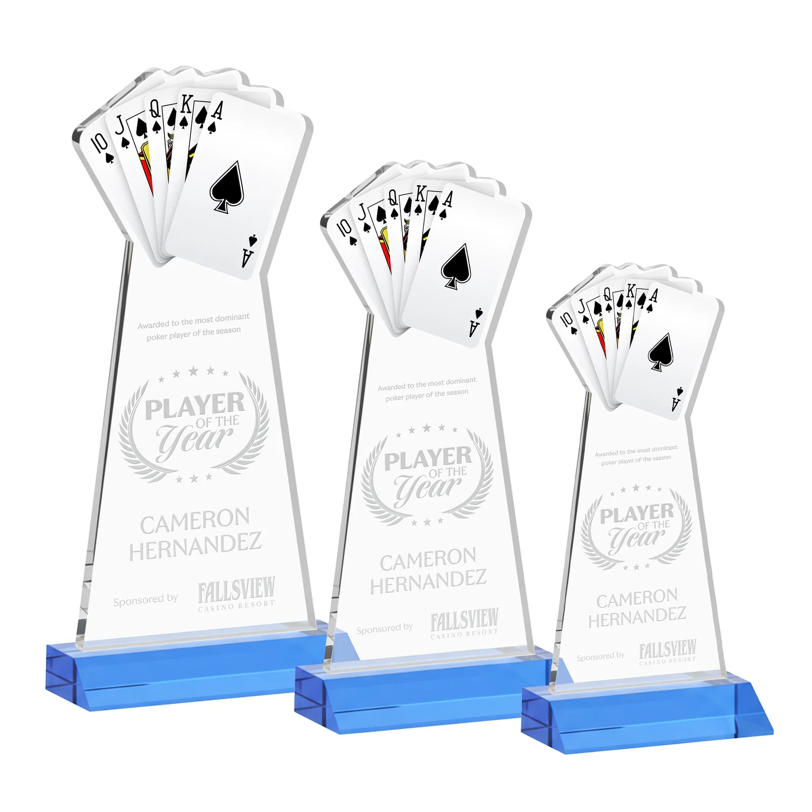Promotional Starfire Crystal Poker Award With Card Cutout, Mitered Base for team milestone celebrations