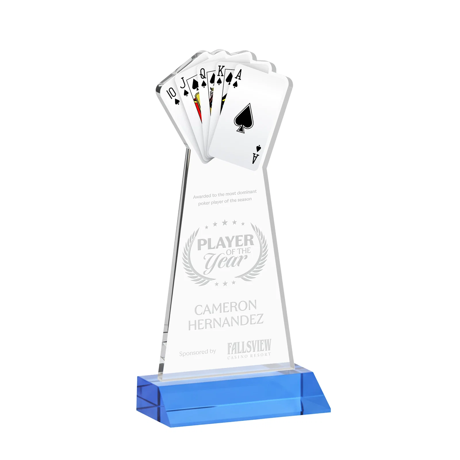 Promotional Starfire Crystal Poker Award With Card Cutout, Mitered Base for donor appreciation